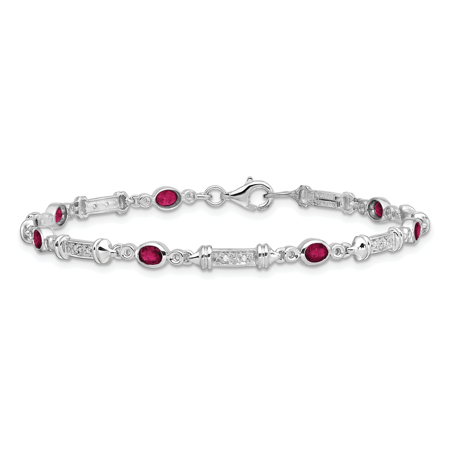 7 Inch Sterling Silver Rhodium-Plated Composite Ruby And Diamond Bracelet