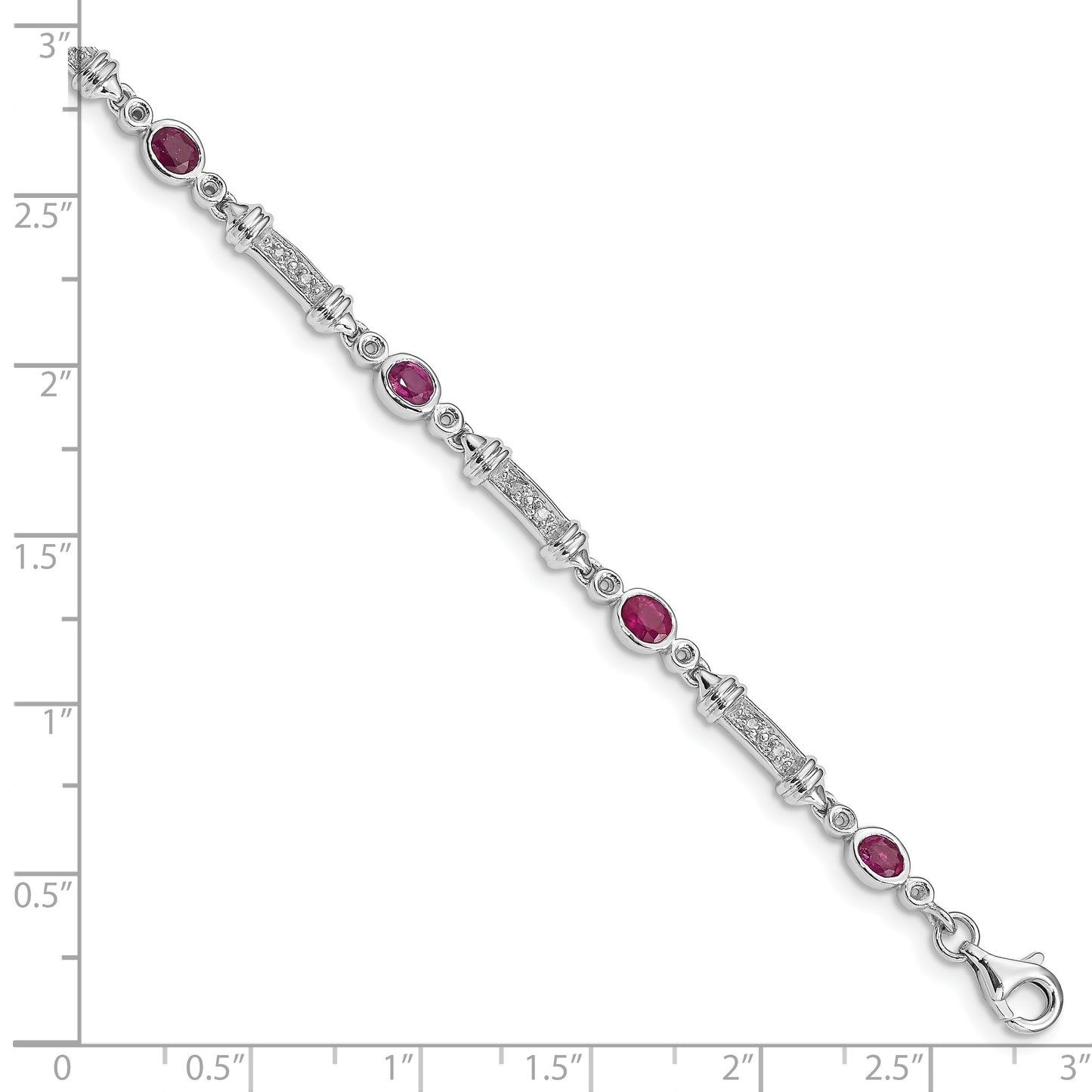 7 Inch Sterling Silver Rhodium-Plated Composite Ruby And Diamond Bracelet