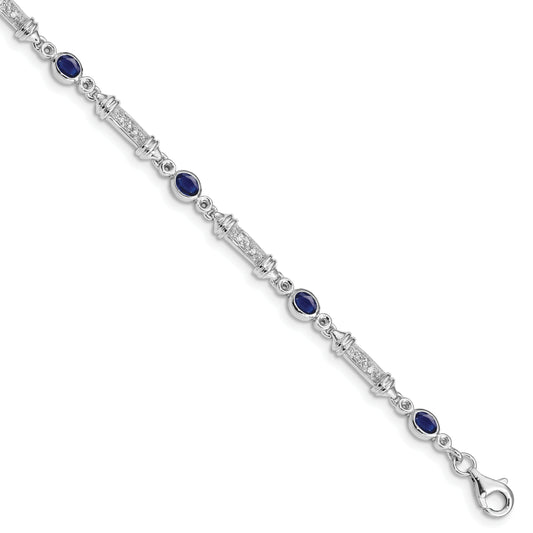 7 Inch Sterling Silver Rhodium-Plated Sapphire And Diamond Bracelet