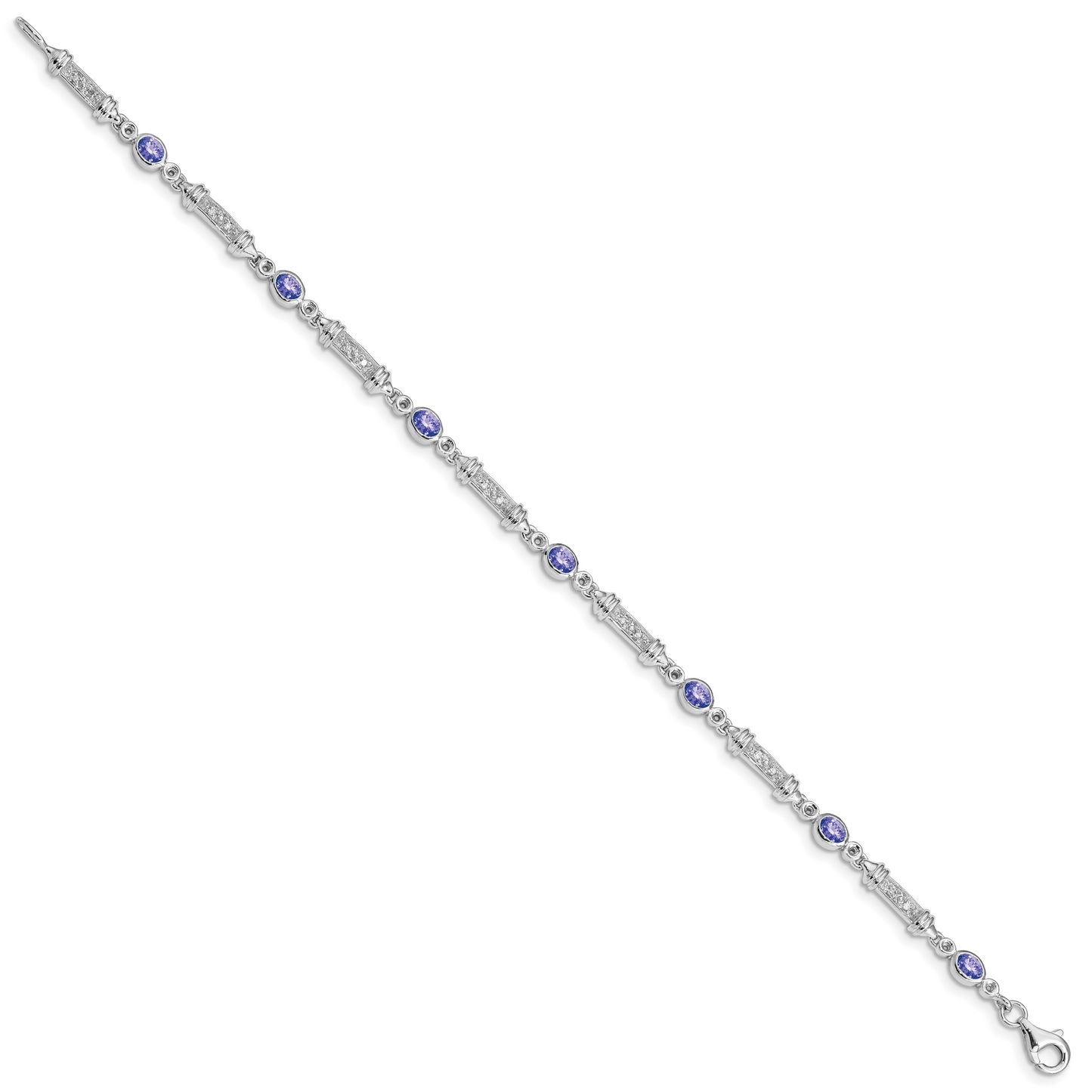 7 Inch Sterling Silver Rhodium-Plated Tanzanite And Diamond Bracelet