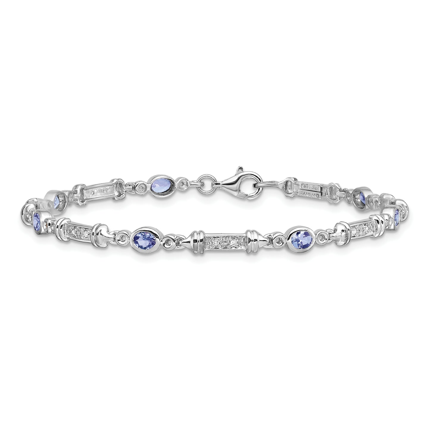 7 Inch Sterling Silver Rhodium-Plated Tanzanite And Diamond Bracelet