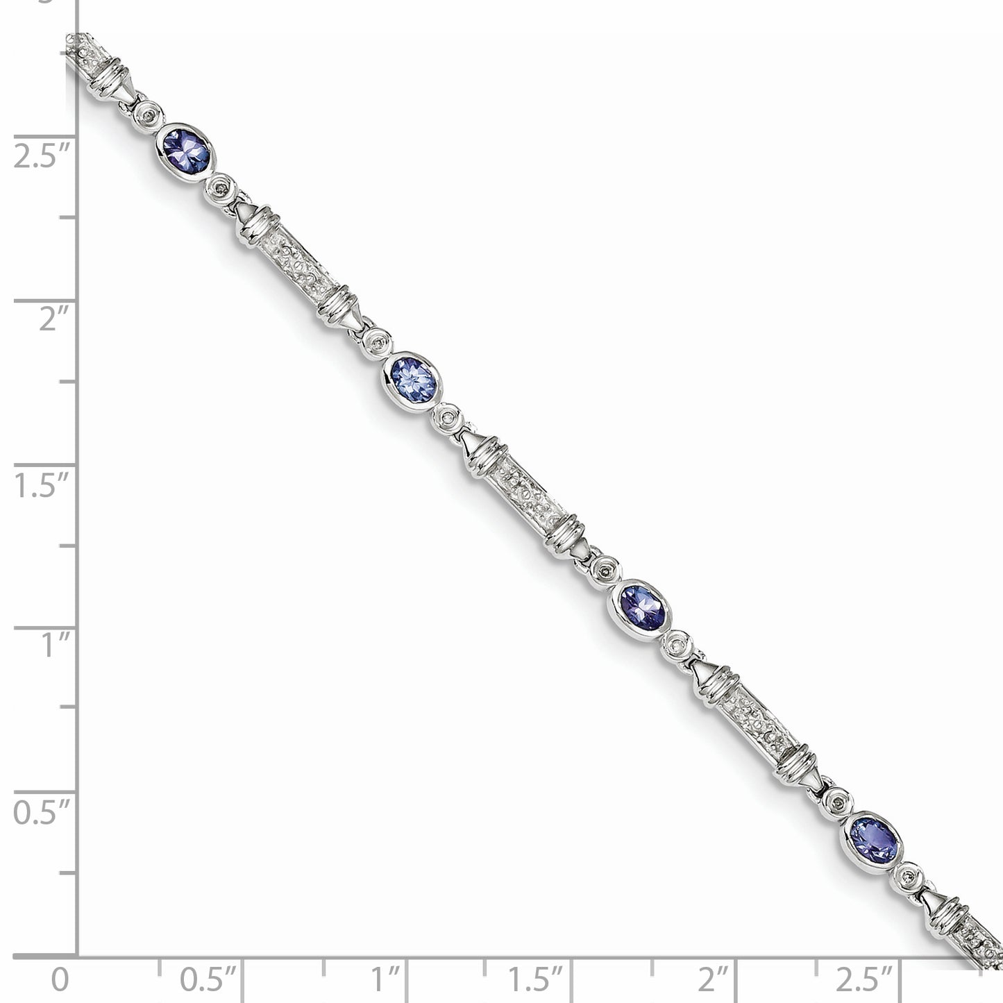 7 Inch Sterling Silver Rhodium-Plated Tanzanite And Diamond Bracelet