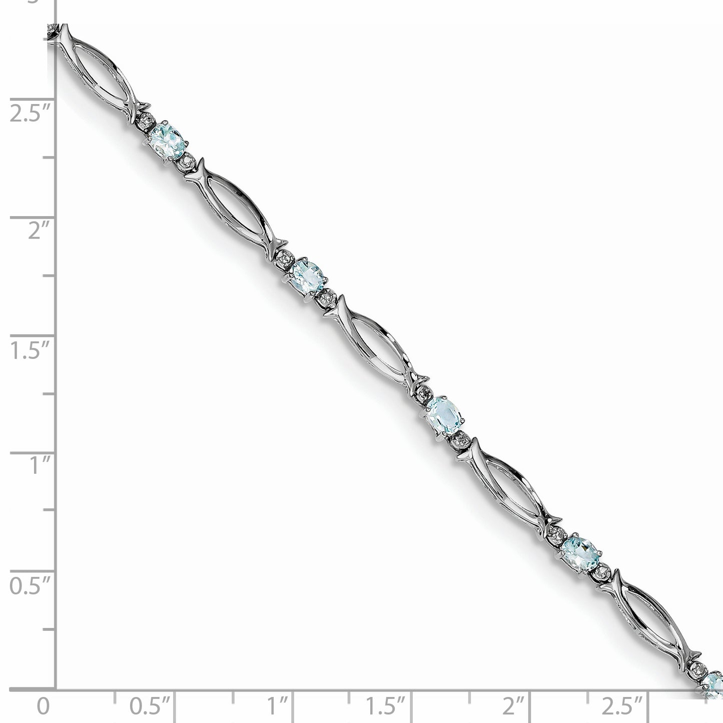 7 Inch Sterling Silver Rhodium-Plated Aquamarine And Diamond Bracelet