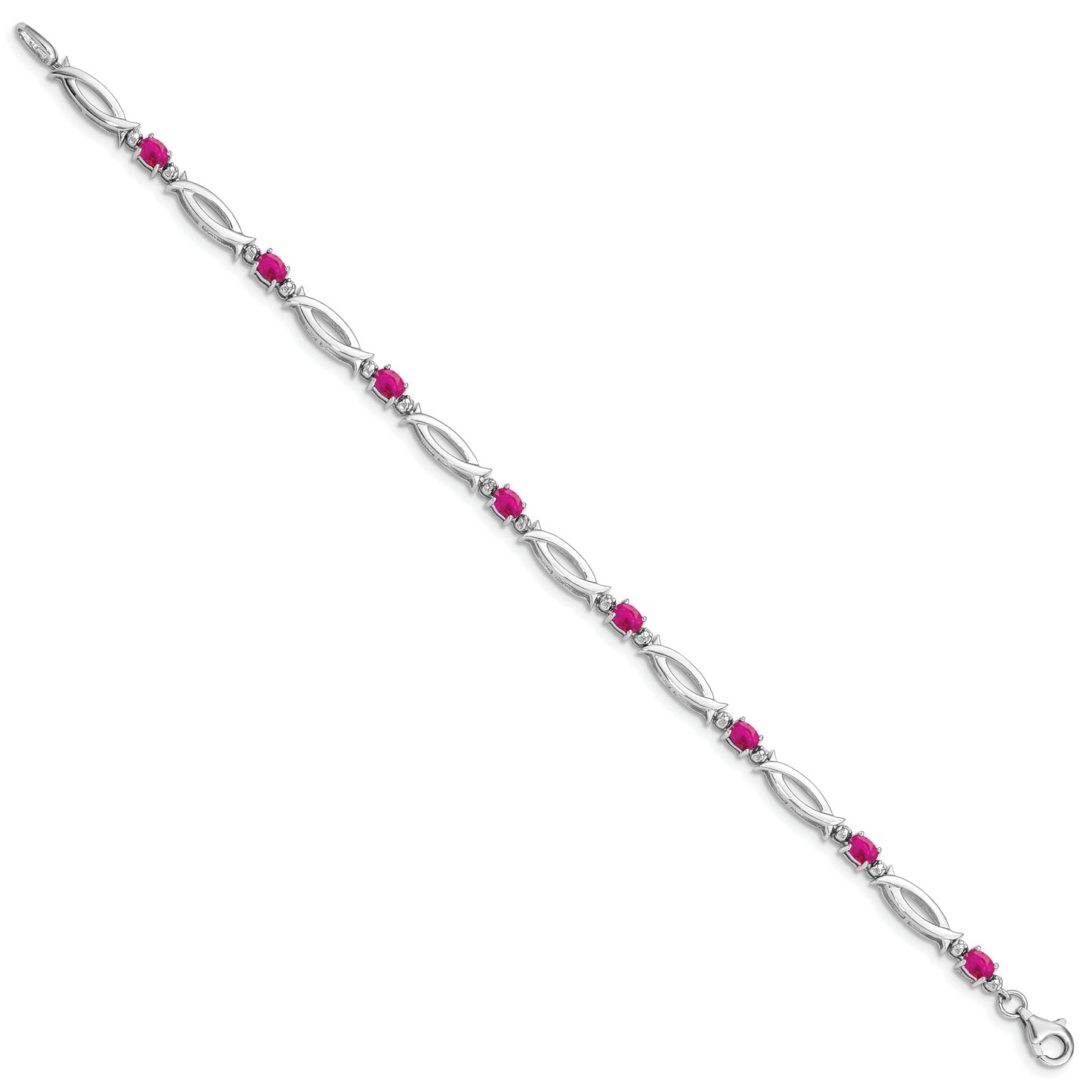 7 Inch Sterling Silver Rhodium-Plated Composite Ruby And Diamond Bracelet