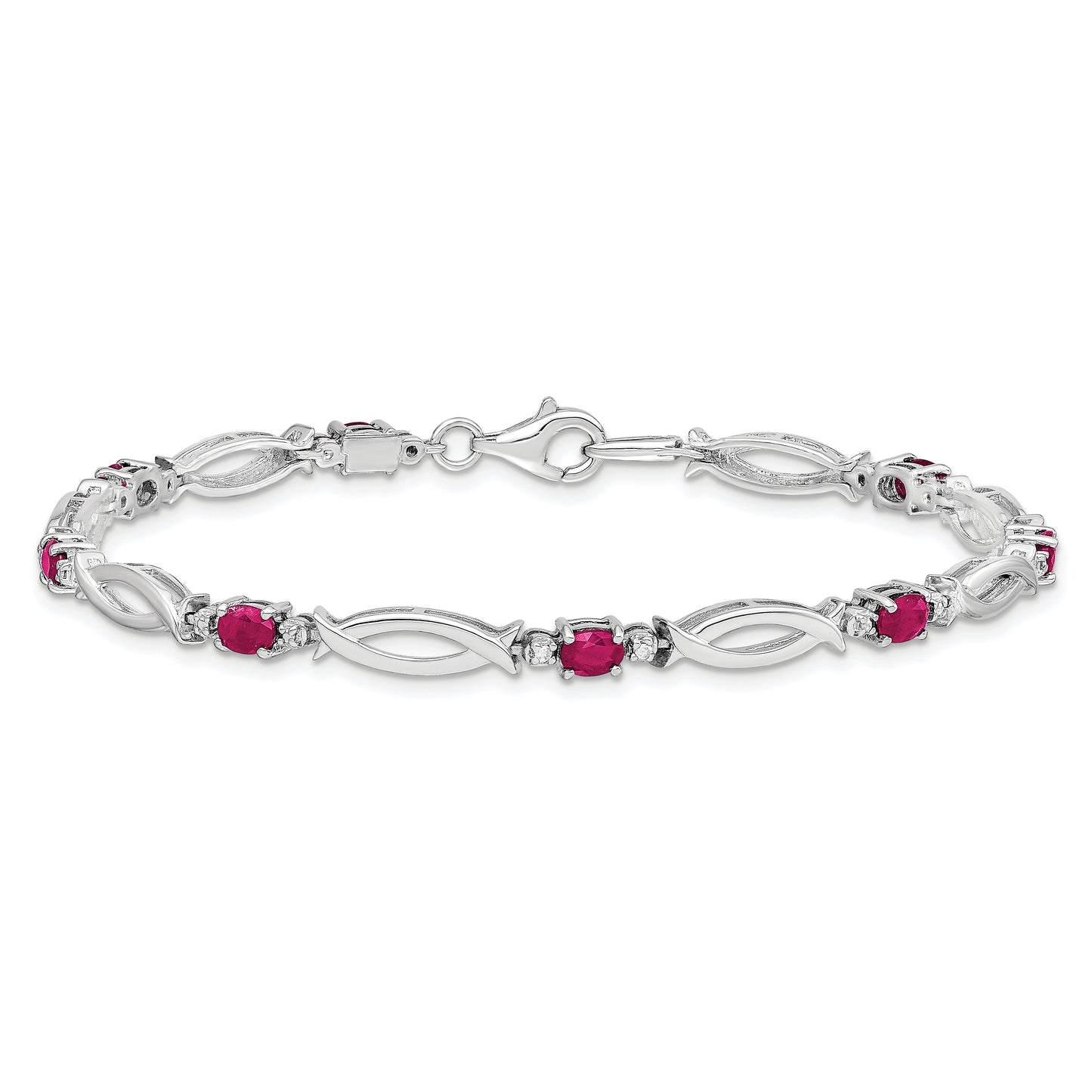 7 Inch Sterling Silver Rhodium-Plated Composite Ruby And Diamond Bracelet