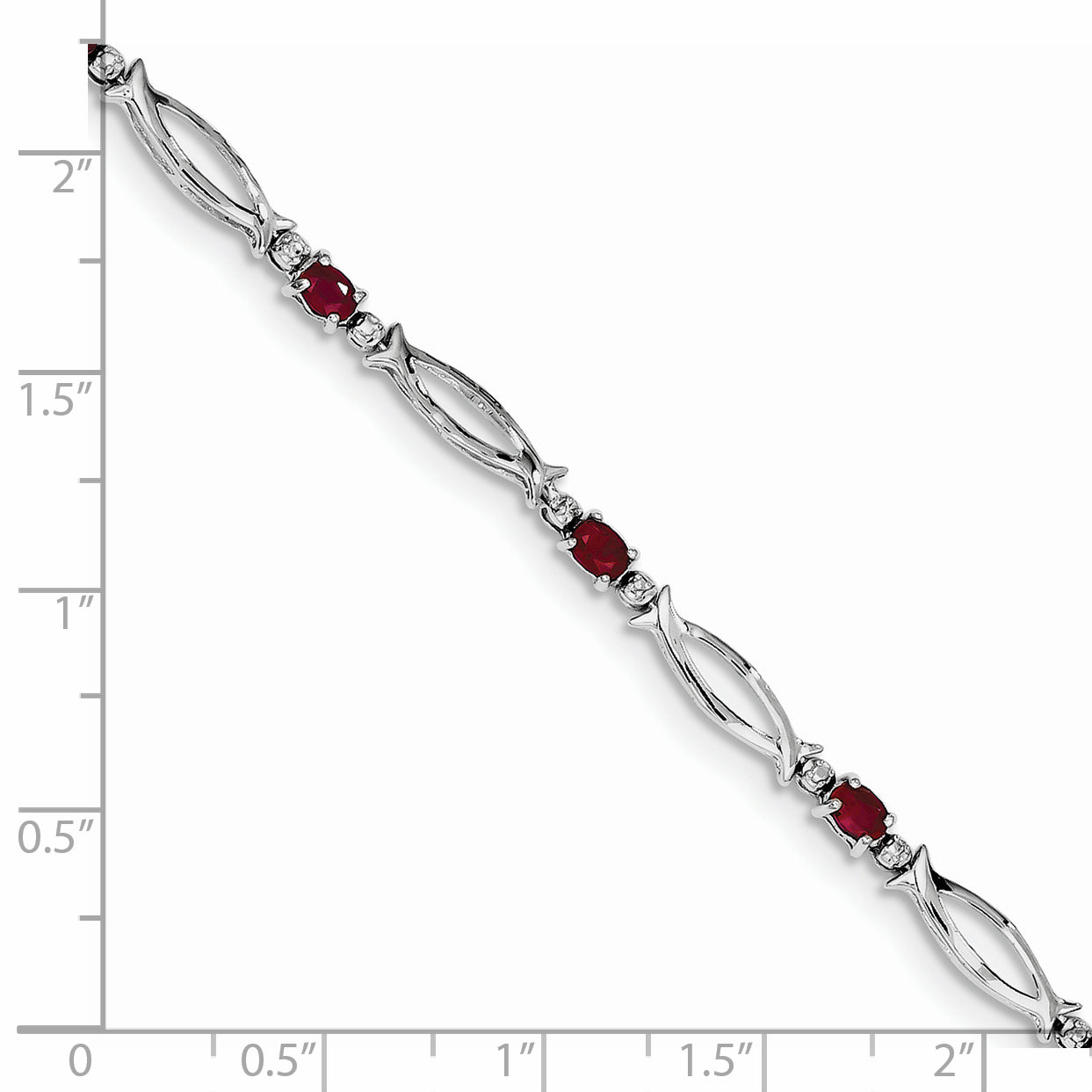 7 Inch Sterling Silver Rhodium-Plated Composite Ruby And Diamond Bracelet