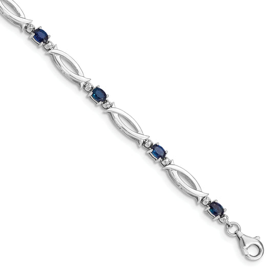 7 Inch Sterling Silver Rhodium-Plated Sapphire And Diamond Bracelet