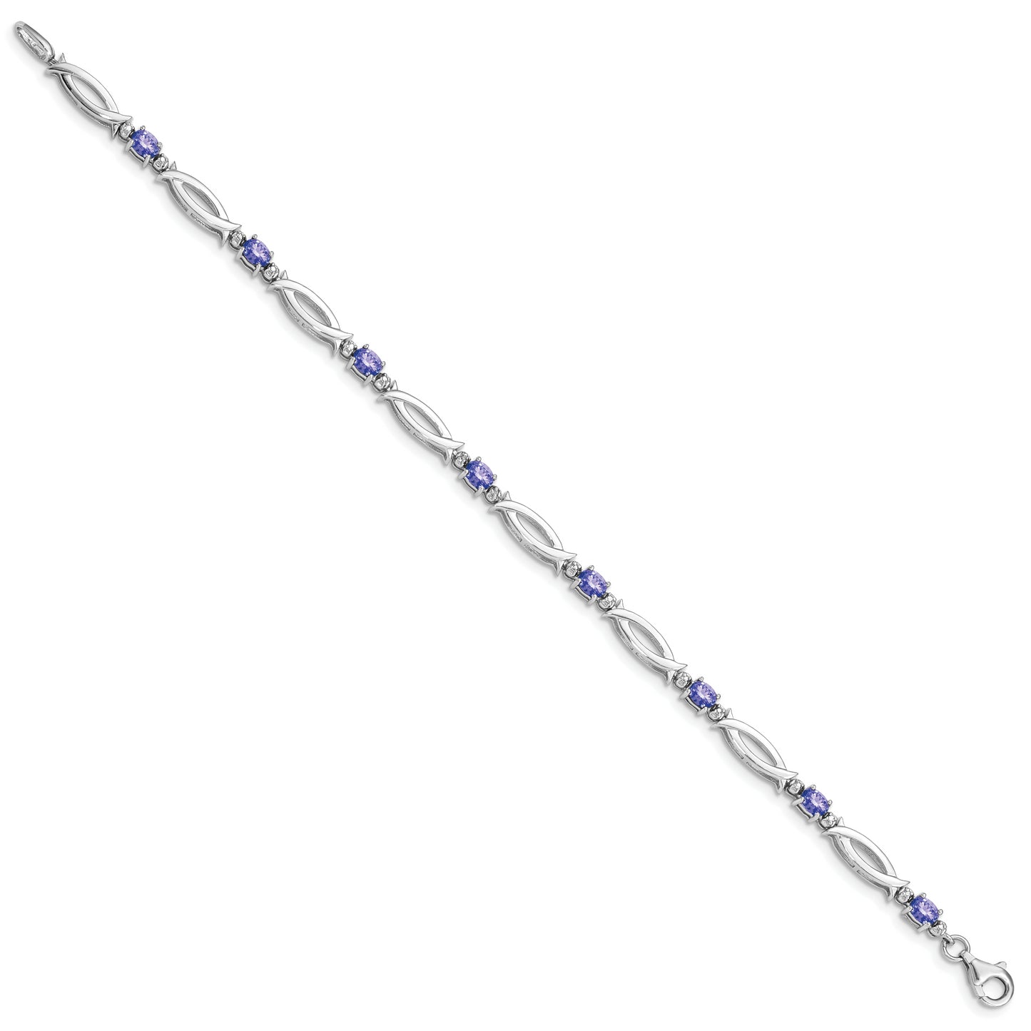 7 Inch Sterling Silver Rhodium-Plated Tanzanite And Diamond Bracelet