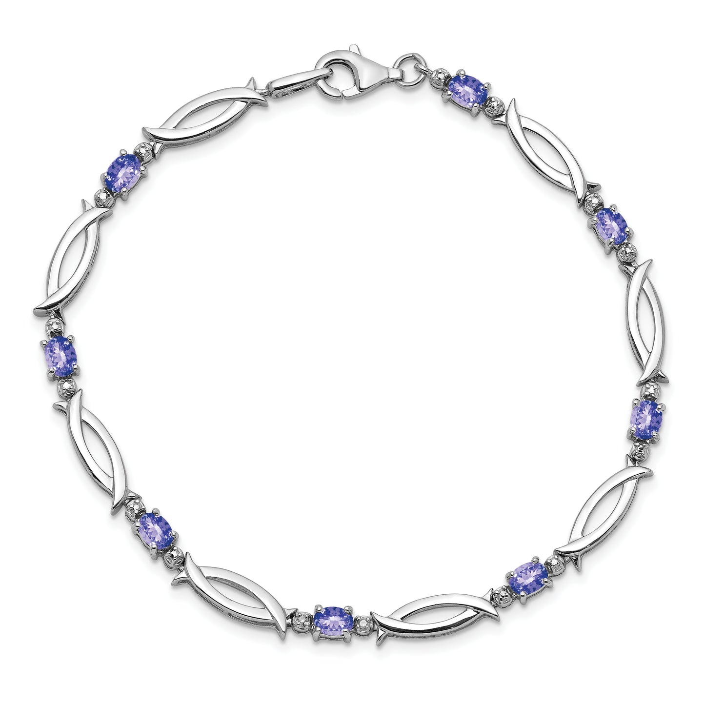 7 Inch Sterling Silver Rhodium-Plated Tanzanite And Diamond Bracelet