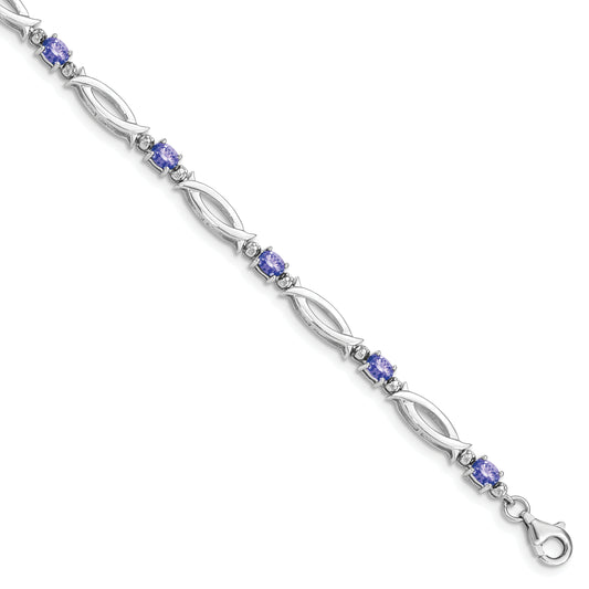 7 Inch Sterling Silver Rhodium-Plated Tanzanite And Diamond Bracelet