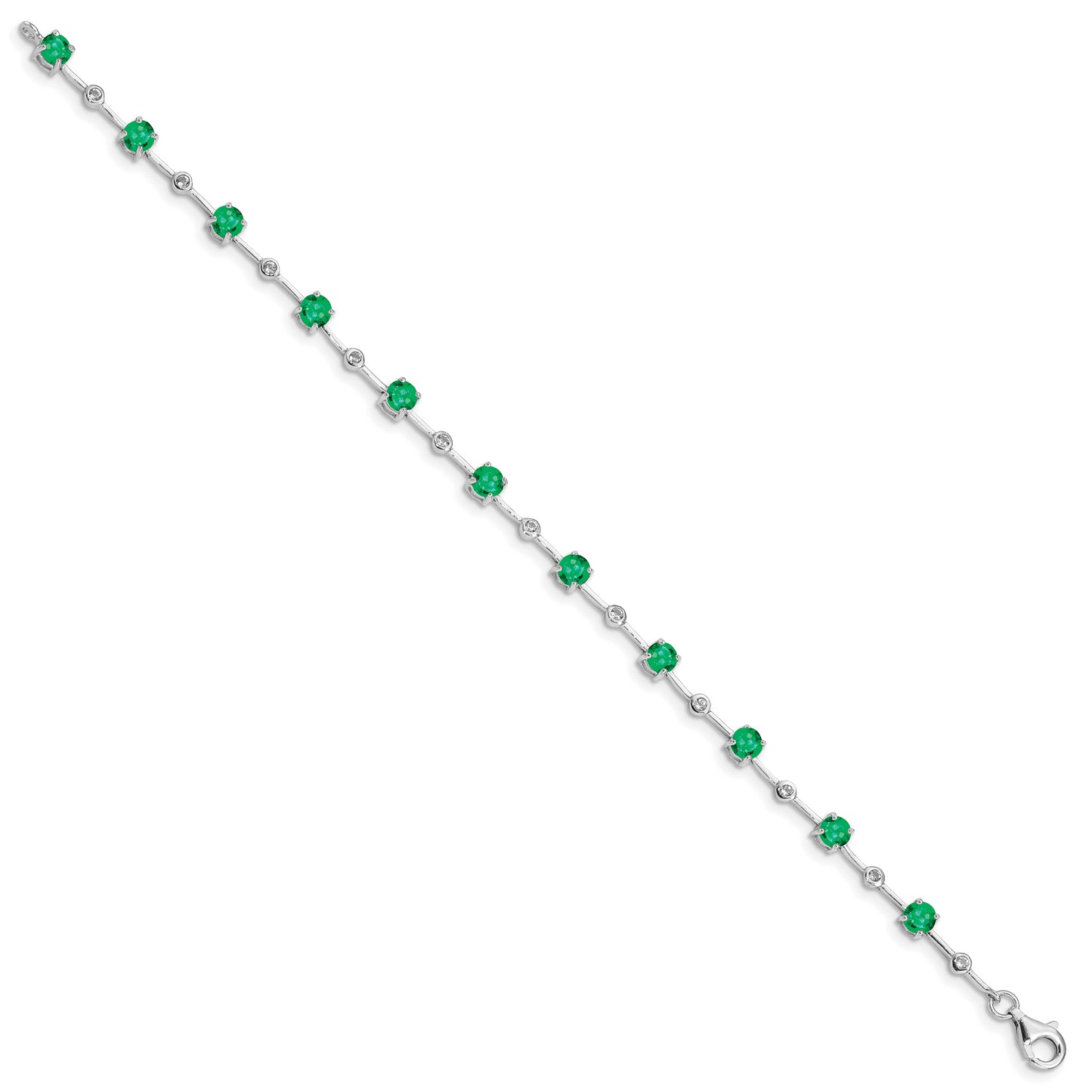 7 Inch Sterling Silver Rhodium-Plated Emerald And White Topaz Bracelet