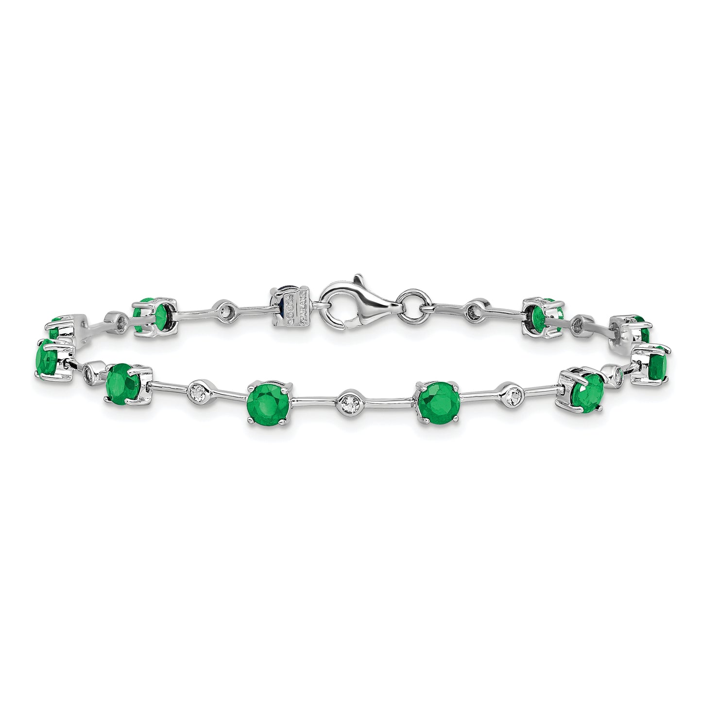 7 Inch Sterling Silver Rhodium-Plated Emerald And White Topaz Bracelet