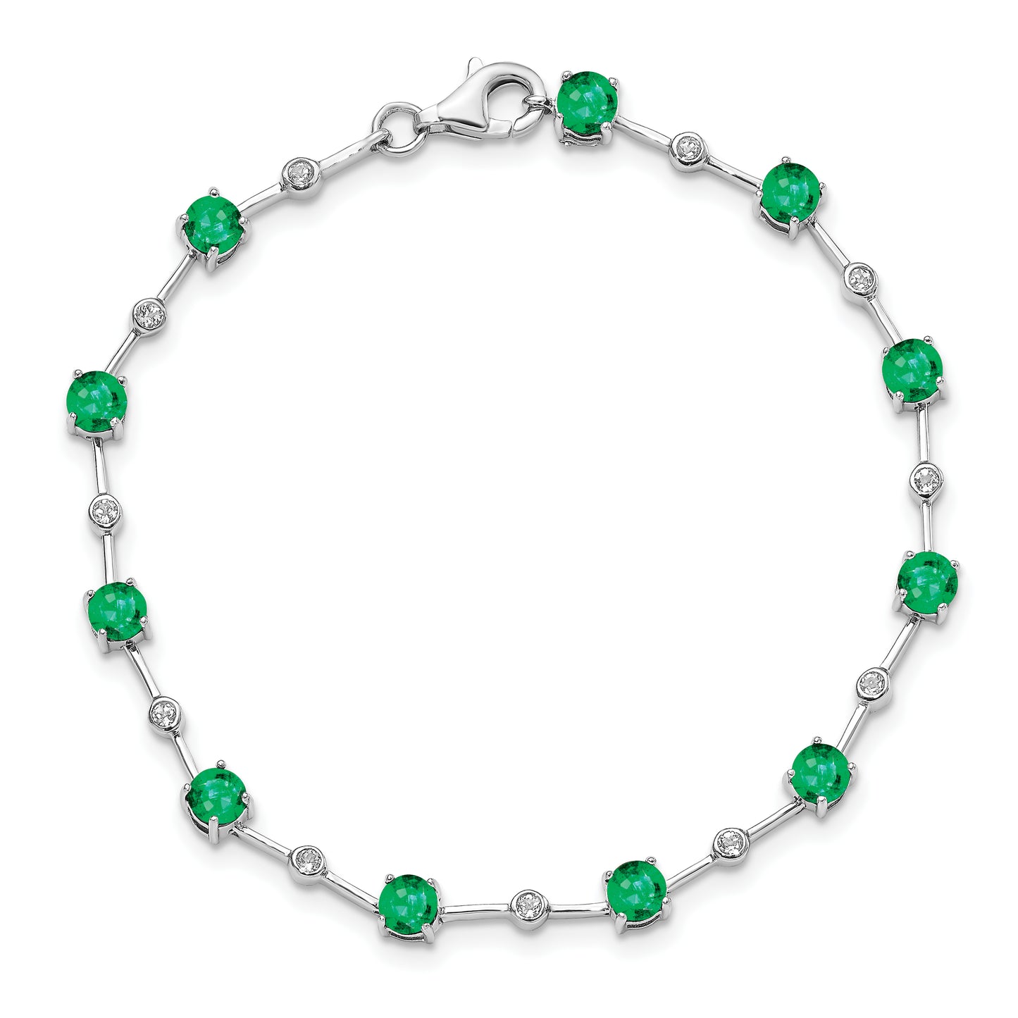 7 Inch Sterling Silver Rhodium-Plated Emerald And White Topaz Bracelet