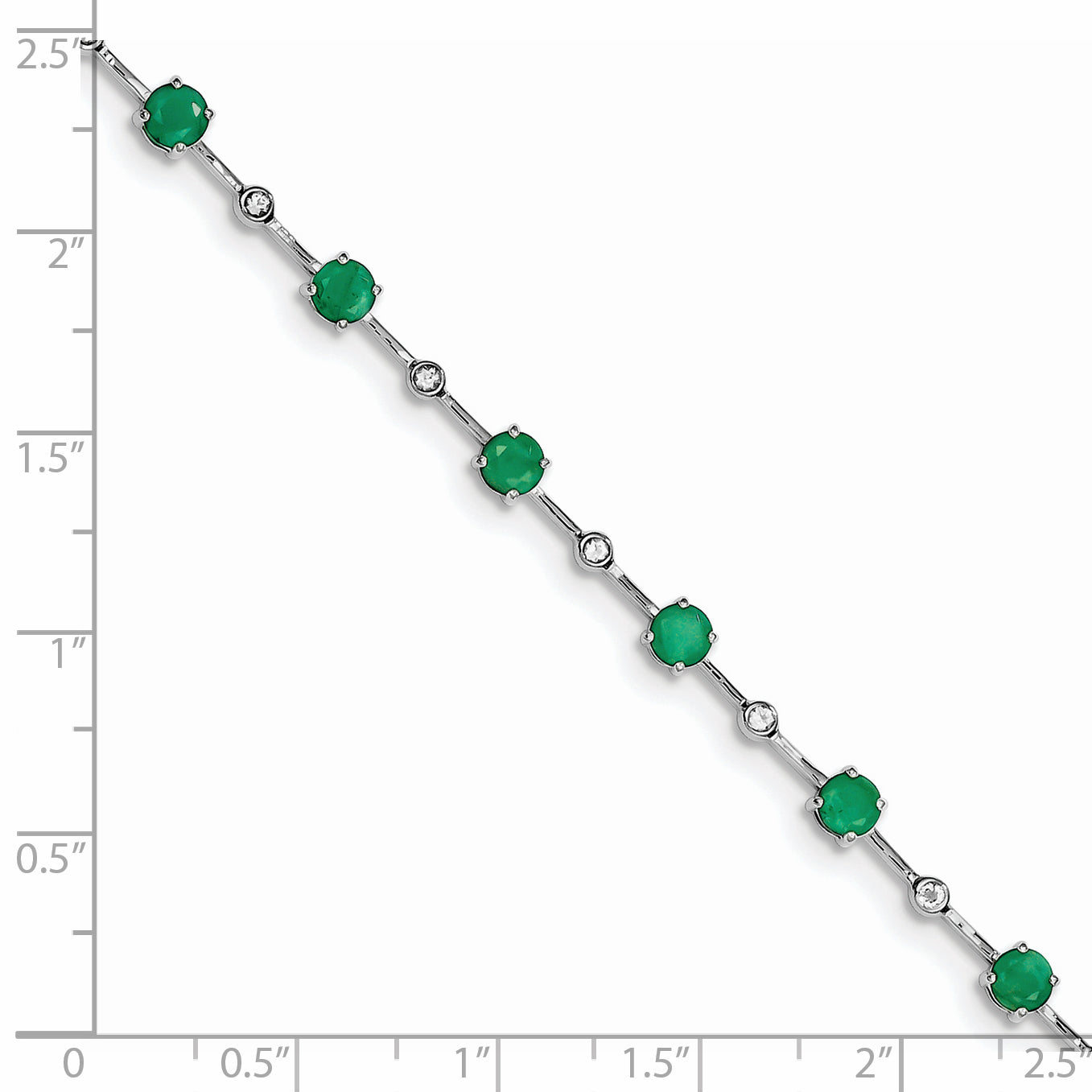 7 Inch Sterling Silver Rhodium-Plated Emerald And White Topaz Bracelet