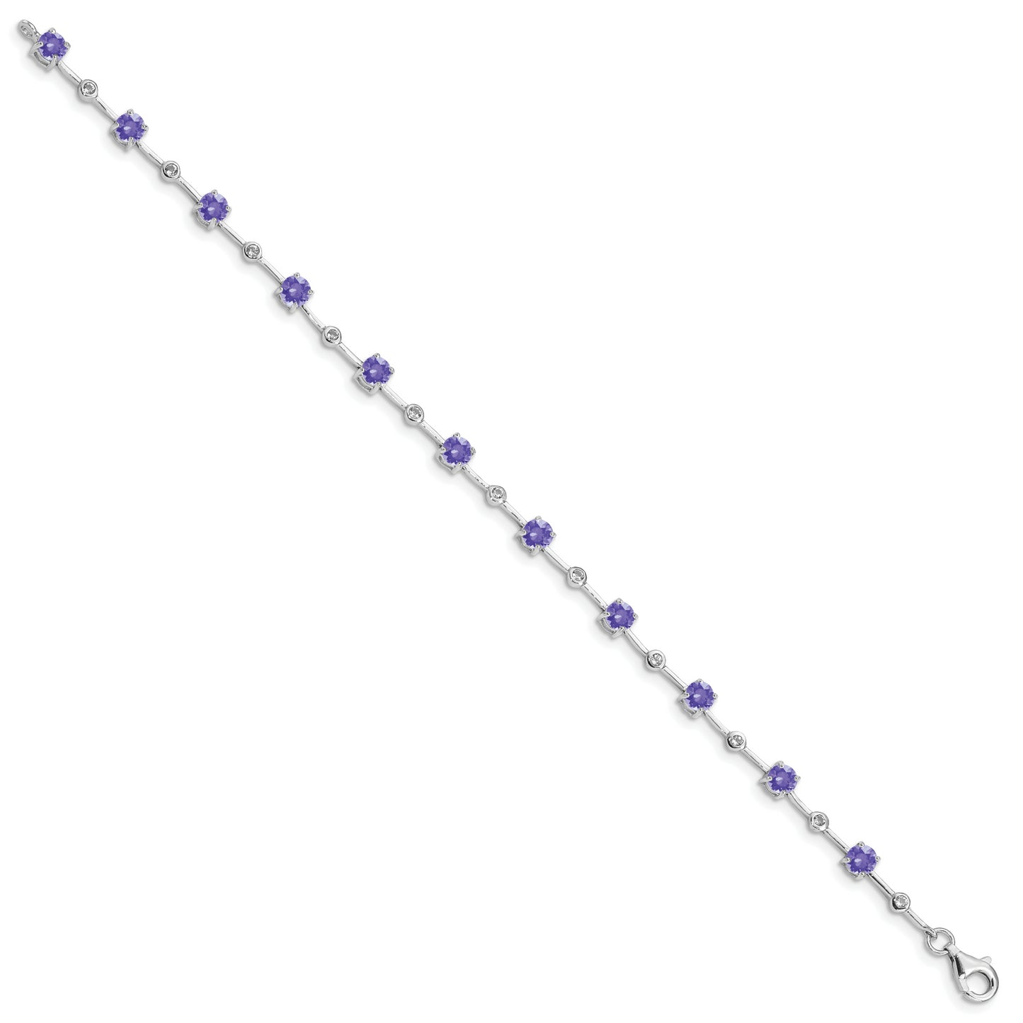 7 Inch Sterling Silver Rhodium-Plated Tanzanite & White Topaz Bracelet