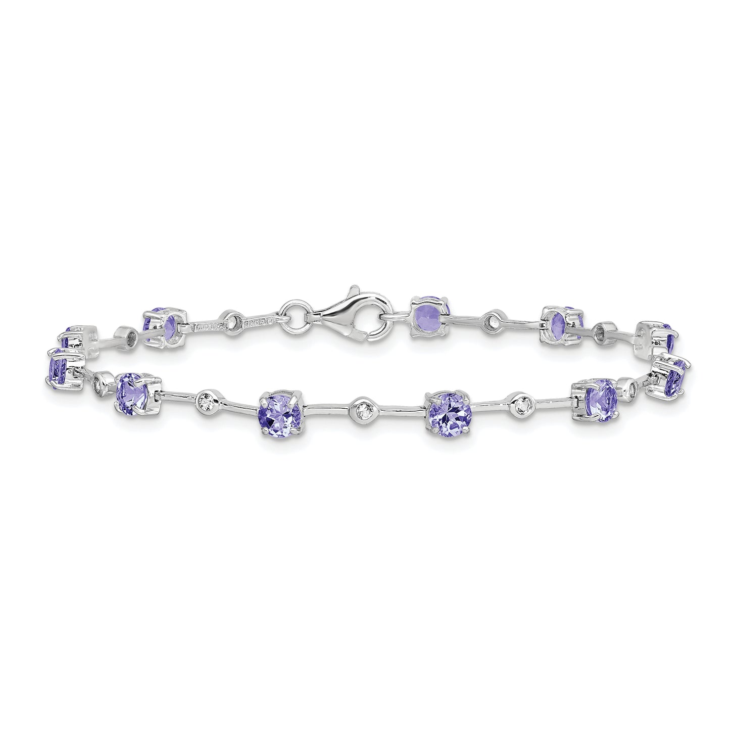 7 Inch Sterling Silver Rhodium-Plated Tanzanite & White Topaz Bracelet