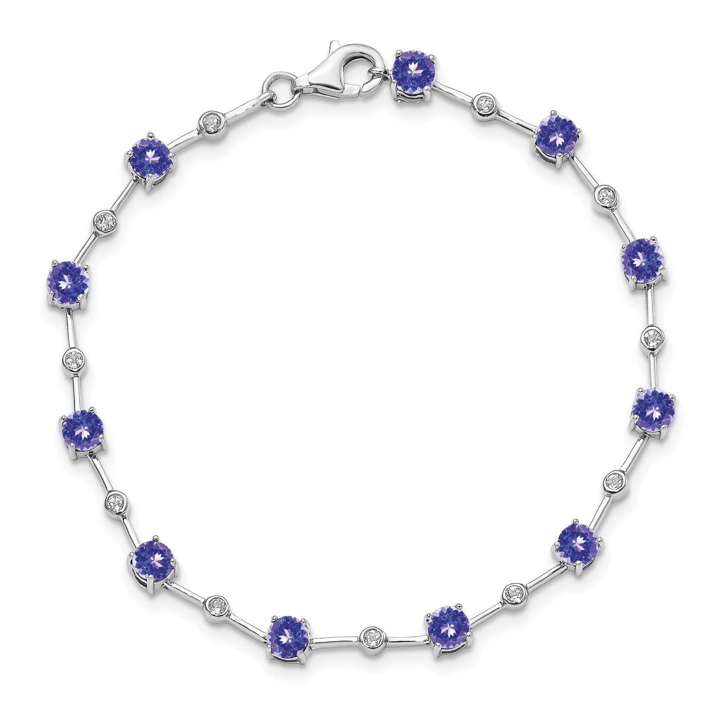 7 Inch Sterling Silver Rhodium-Plated Tanzanite & White Topaz Bracelet