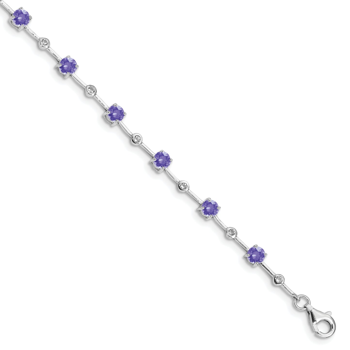 7 Inch Sterling Silver Rhodium-Plated Tanzanite & White Topaz Bracelet