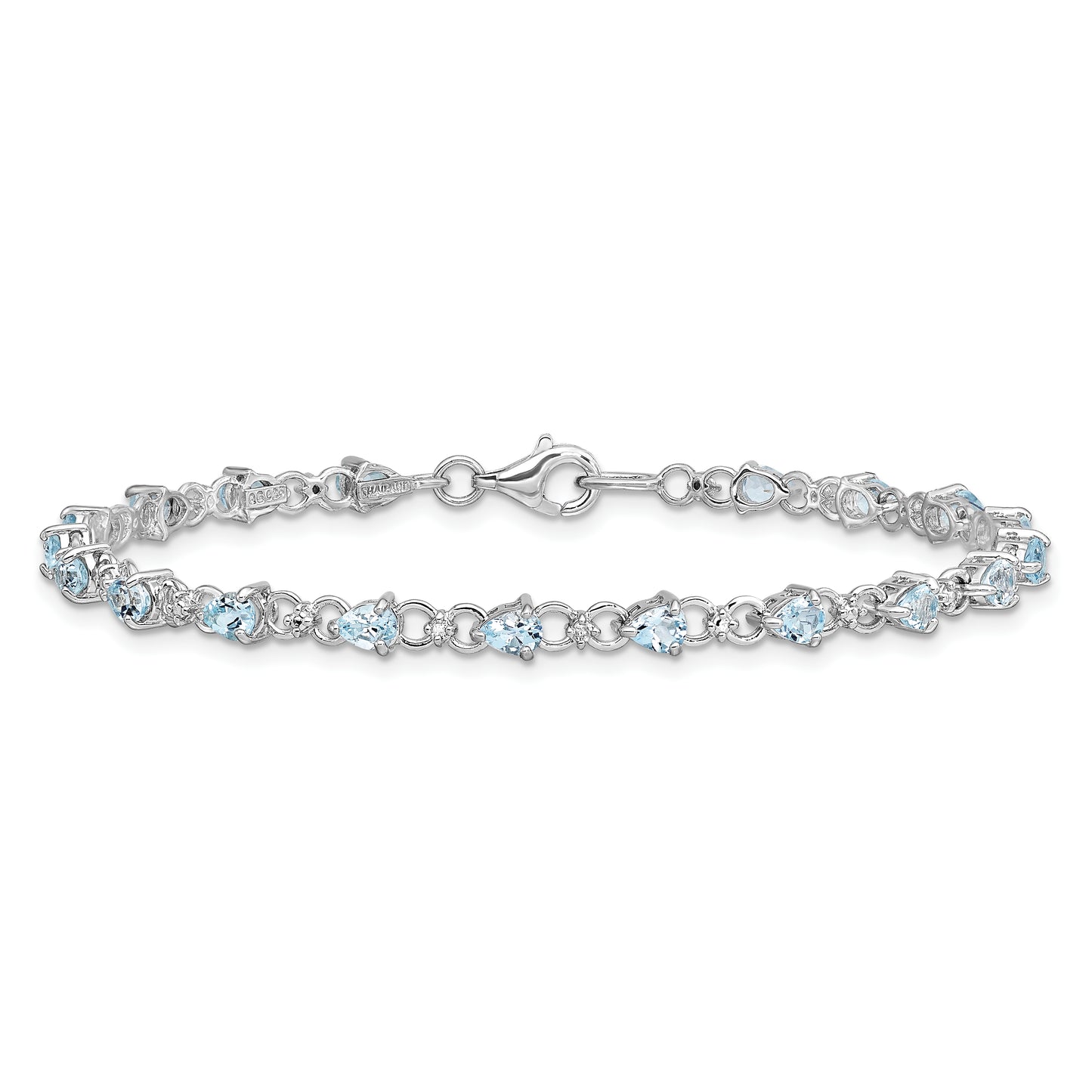 7 Inch Sterling Silver Rhodium-Plated Aquamarine And Diamond Bracelet