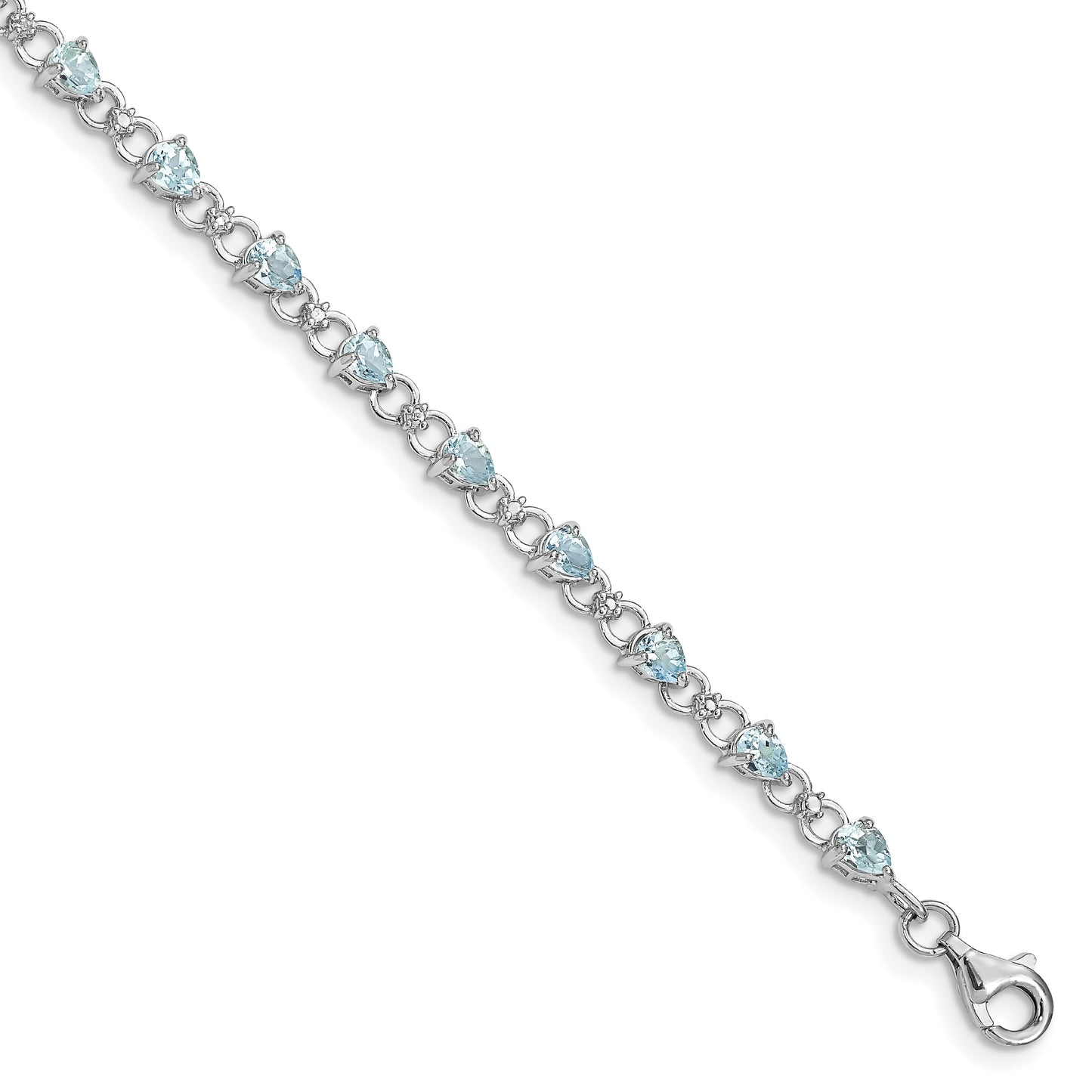 7 Inch Sterling Silver Rhodium-Plated Aquamarine And Diamond Bracelet