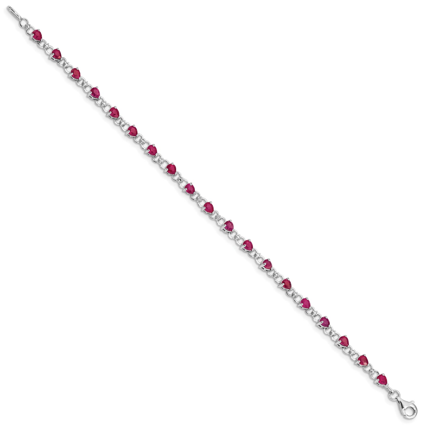 7 Inch Sterling Silver Rhodium-Plated Composite Ruby And Diamond Bracelet