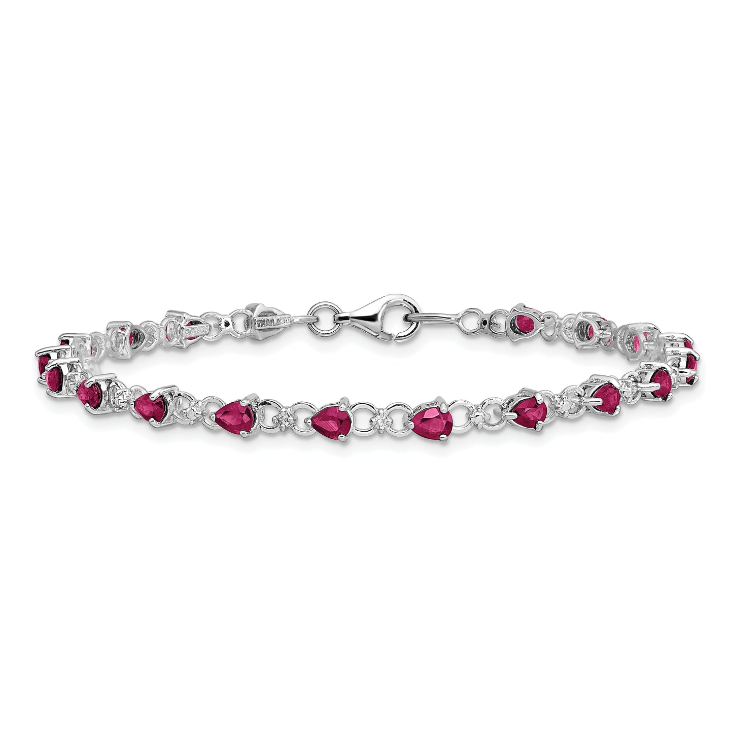 7 Inch Sterling Silver Rhodium-Plated Composite Ruby And Diamond Bracelet