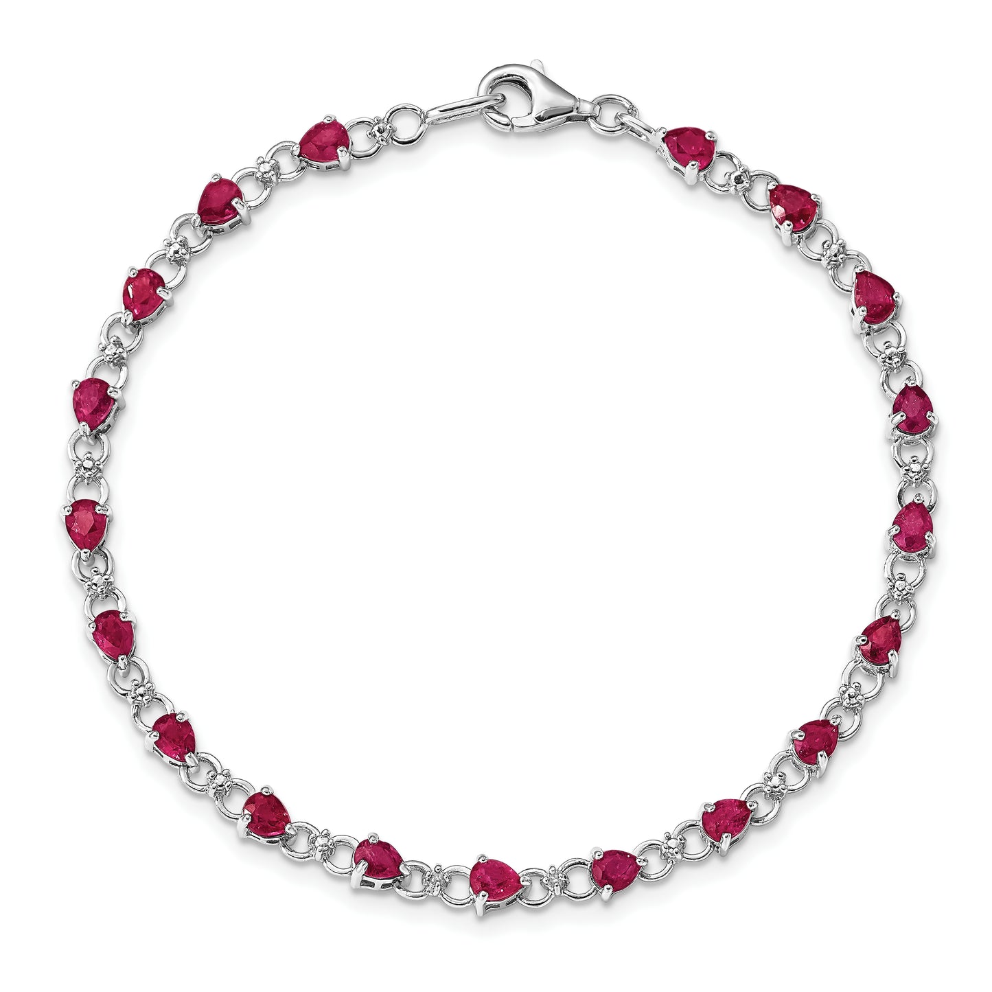 7 Inch Sterling Silver Rhodium-Plated Composite Ruby And Diamond Bracelet