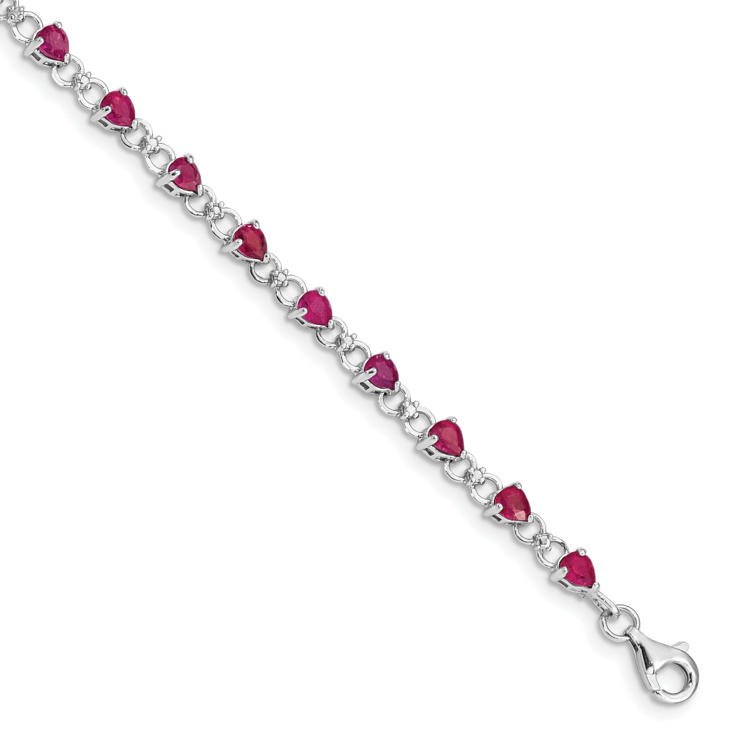 7 Inch Sterling Silver Rhodium-Plated Composite Ruby And Diamond Bracelet