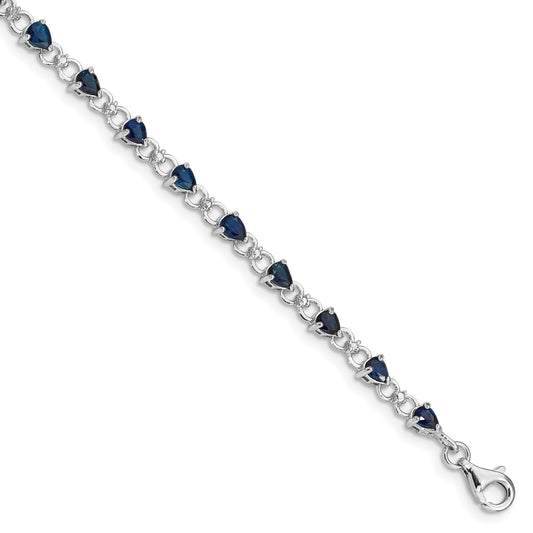 7 Inch Sterling Silver Rhodium-Plated Sapphire And Diamond Bracelet