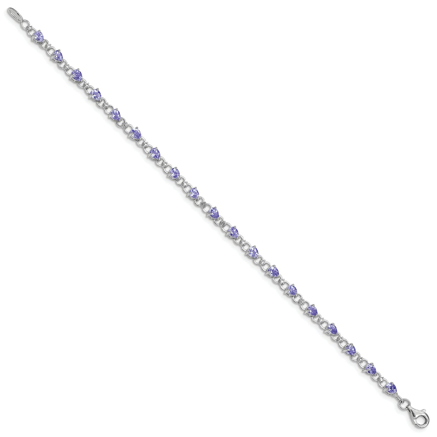 7 Inch Sterling Silver Rhodium-Plated Tanzanite And Diamond Bracelet