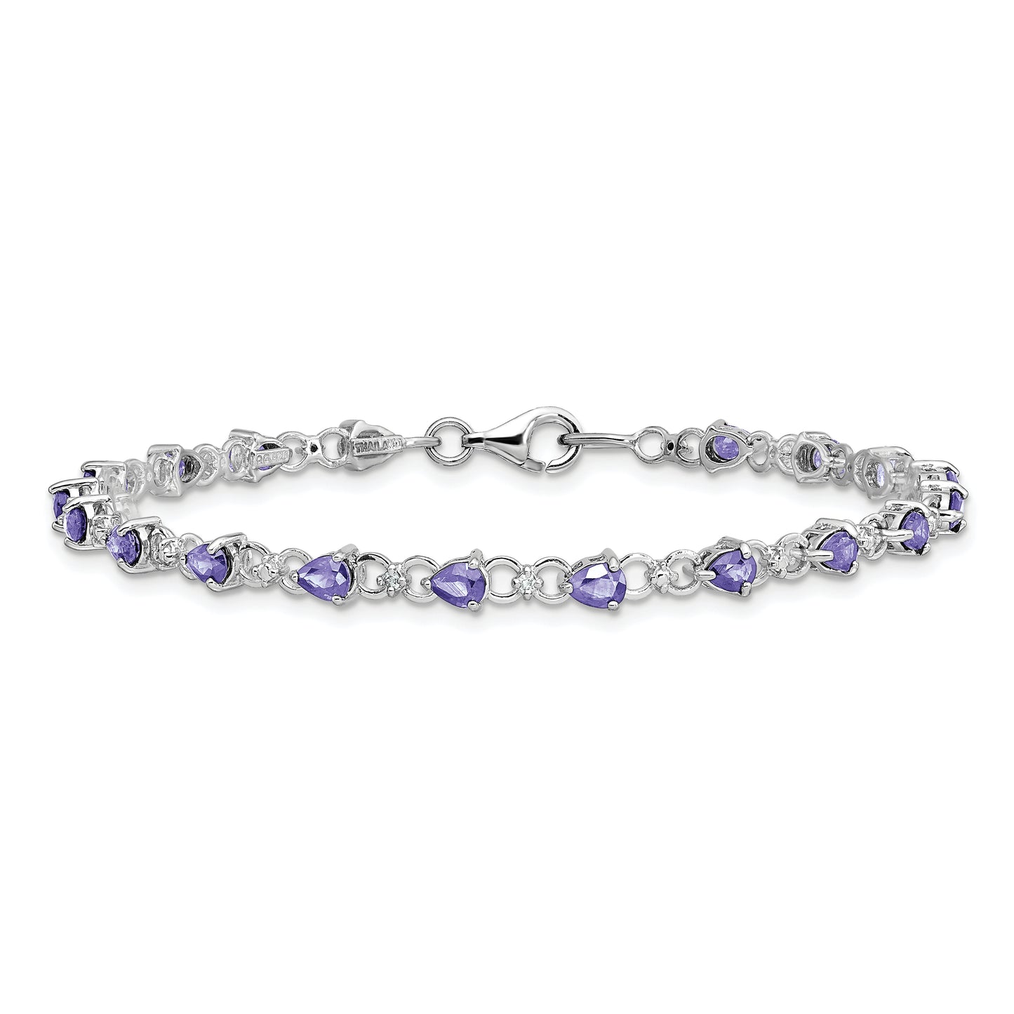 7 Inch Sterling Silver Rhodium-Plated Tanzanite And Diamond Bracelet