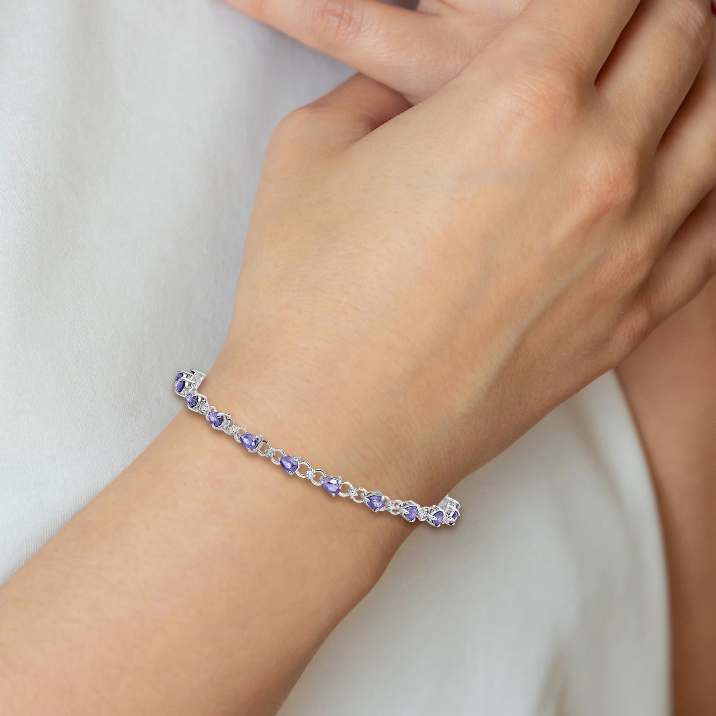 7 Inch Sterling Silver Rhodium-Plated Tanzanite And Diamond Bracelet