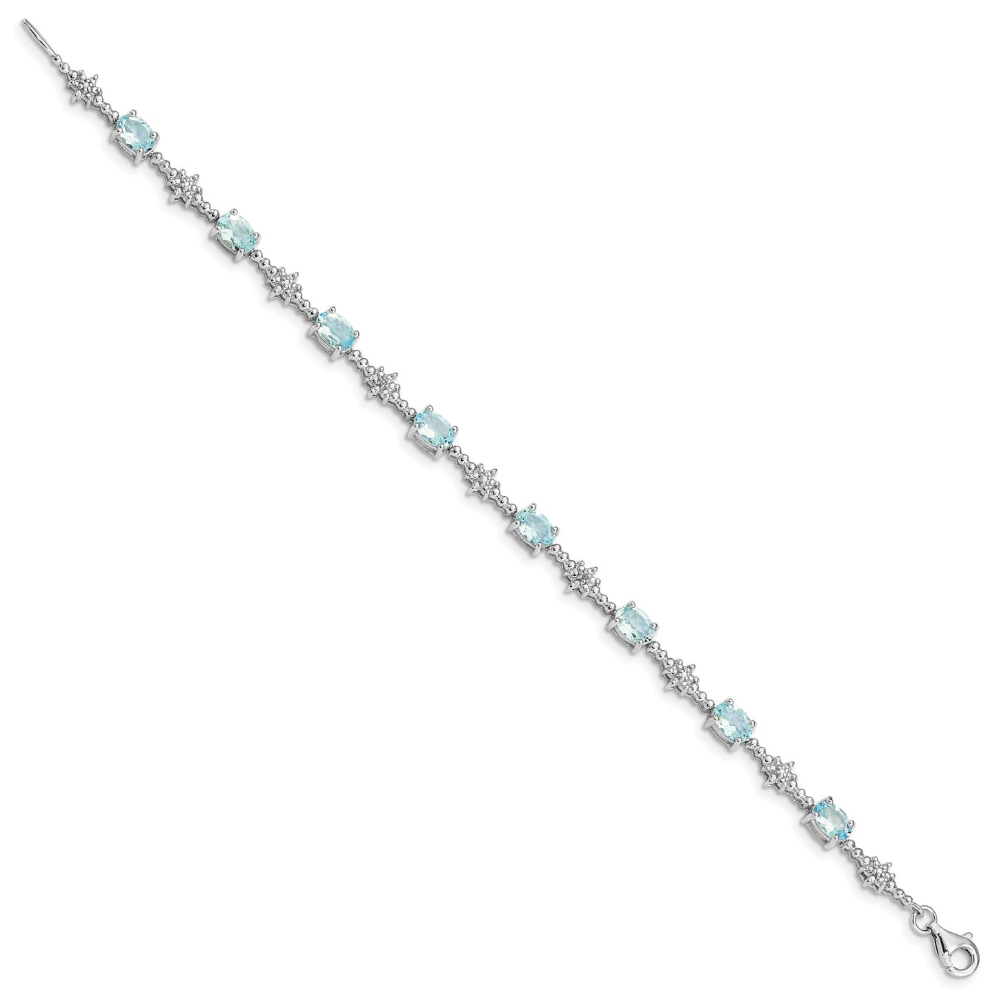 7 Inch Sterling Silver Rhodium-Plated Aquamarine And Diamond Bracelet