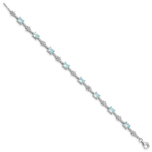 7 Inch Sterling Silver Rhodium-Plated Aquamarine And Diamond Bracelet