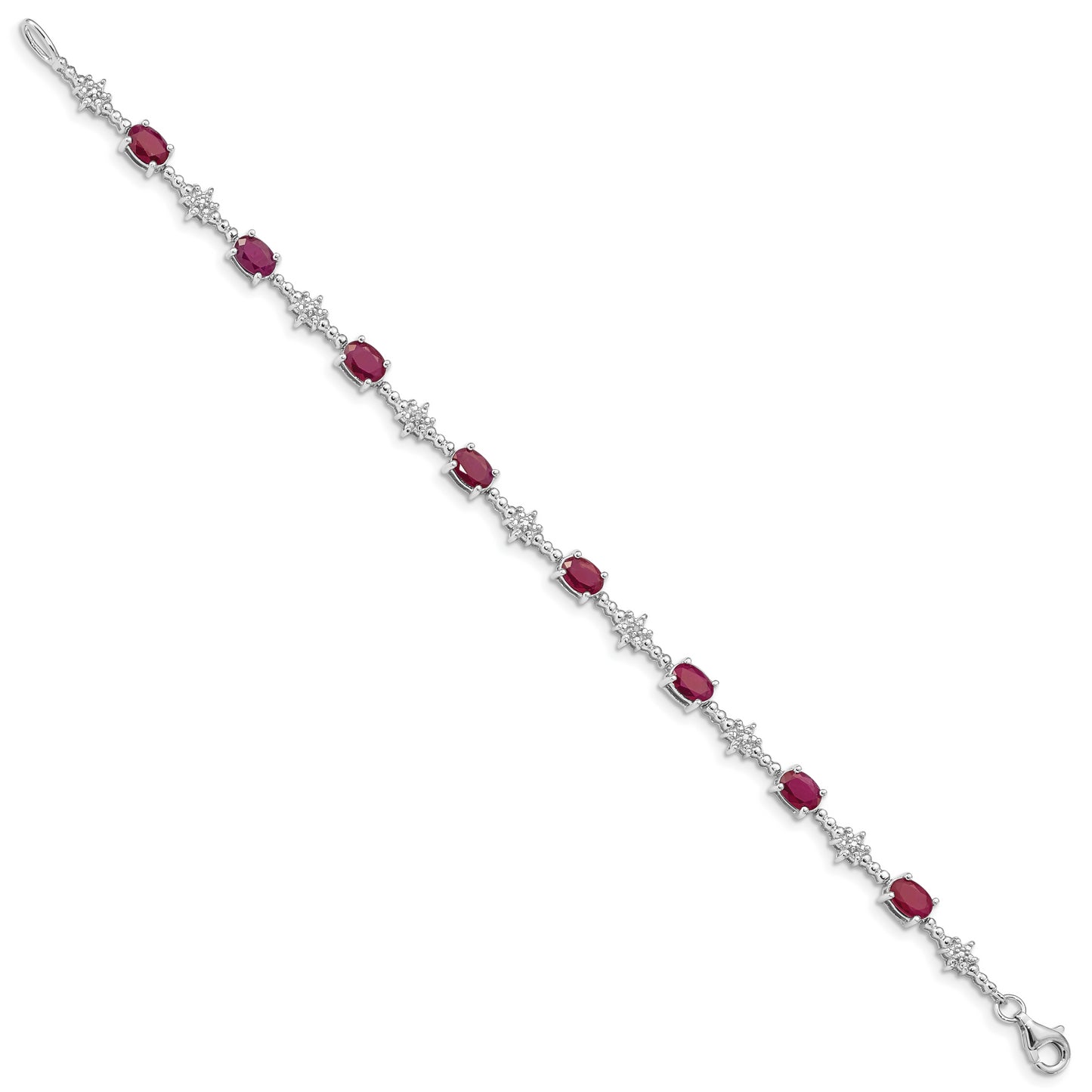 7 Inch Sterling Silver Rhodium-Plated Composite Ruby And Diamond Bracelet