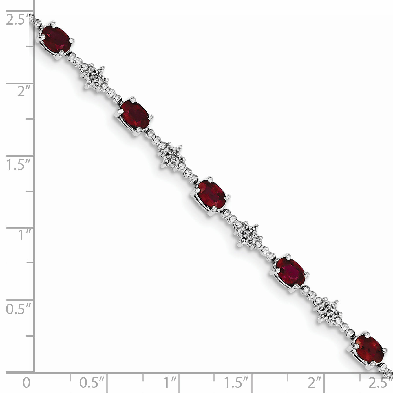 7 Inch Sterling Silver Rhodium-Plated Composite Ruby And Diamond Bracelet