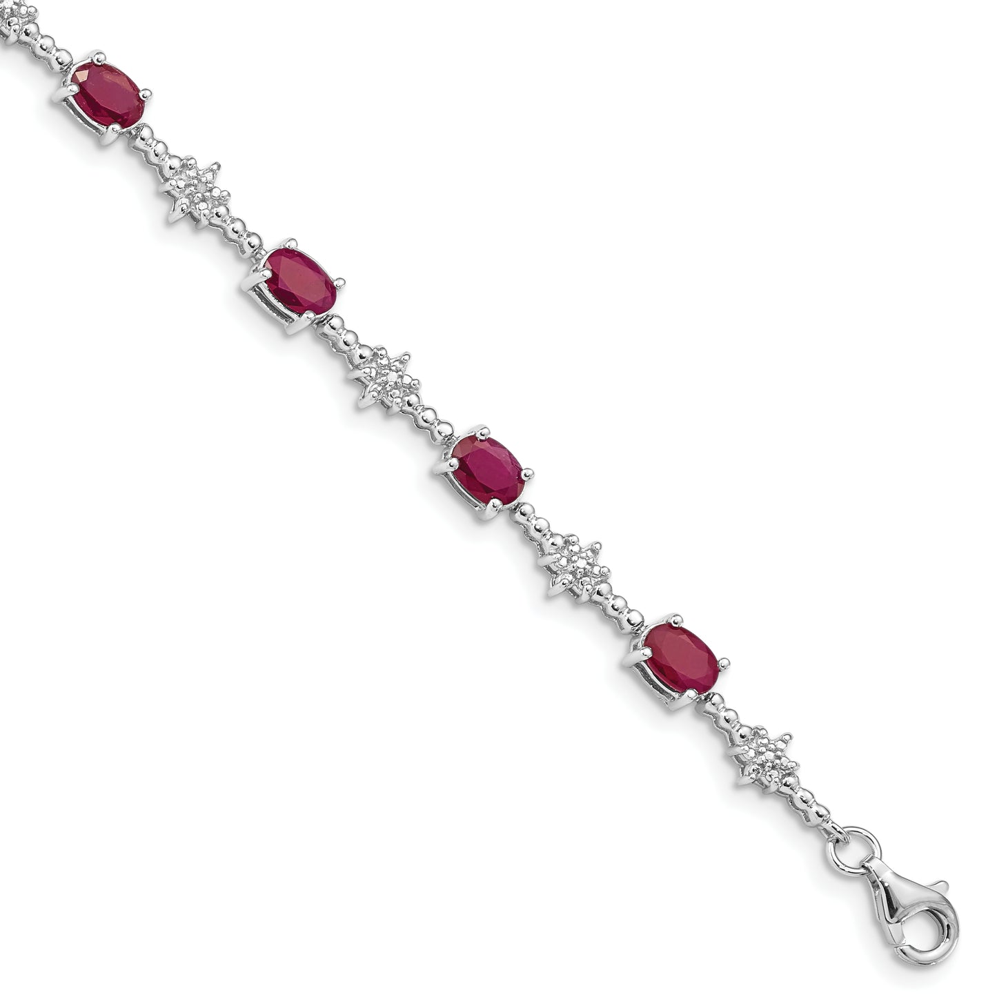 7 Inch Sterling Silver Rhodium-Plated Composite Ruby And Diamond Bracelet