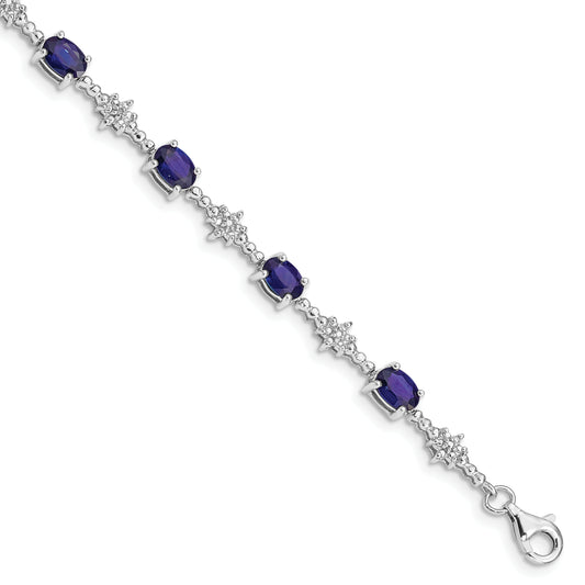 7 Inch Sterling Silver Rhodium-Plated Sapphire And Diamond Bracelet