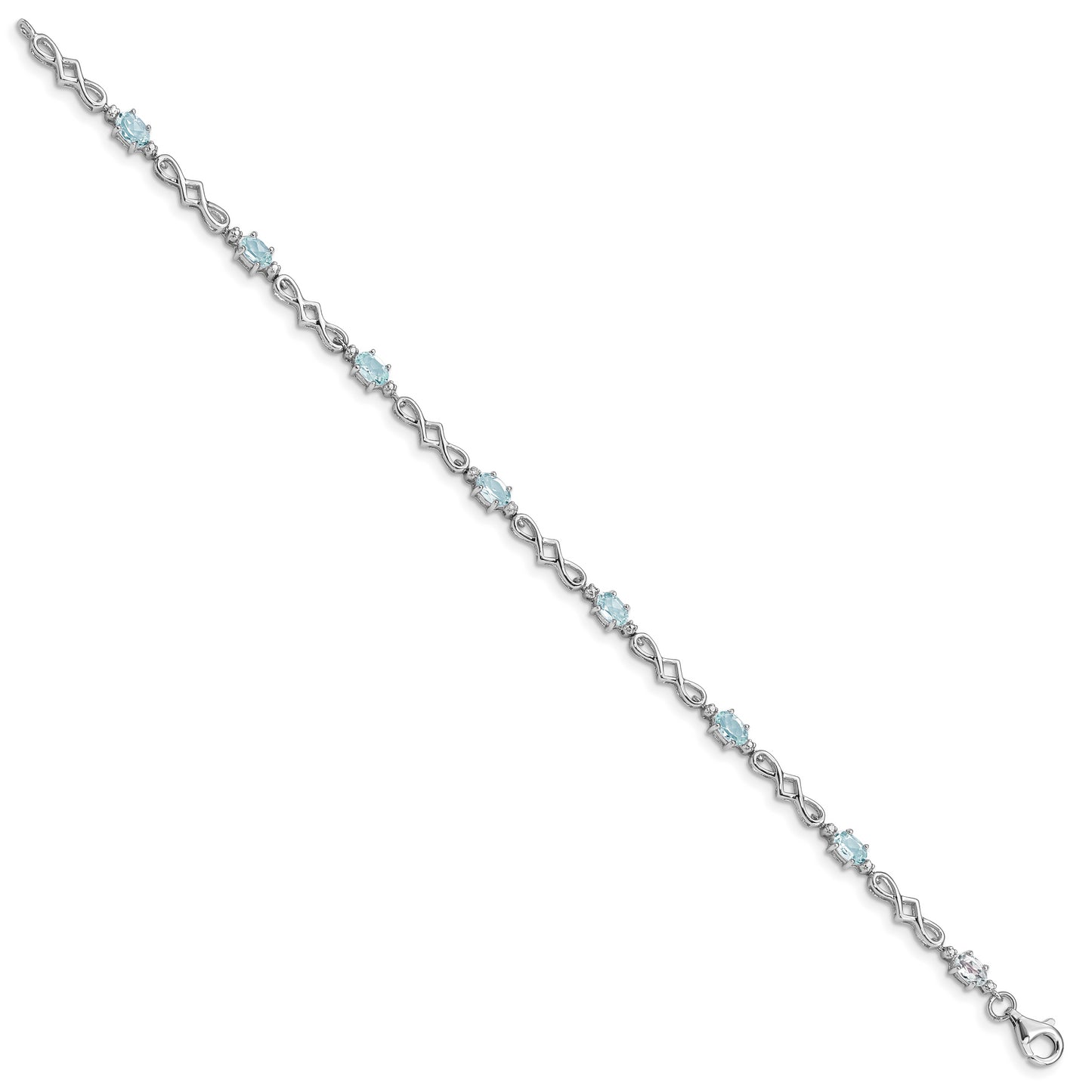 7 Inch Sterling Silver Rhodium-Plated Aquamarine And Diamond Bracelet