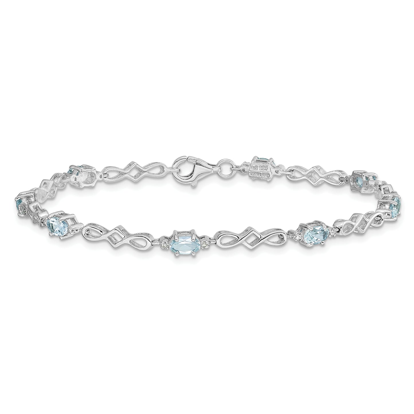 7 Inch Sterling Silver Rhodium-Plated Aquamarine And Diamond Bracelet