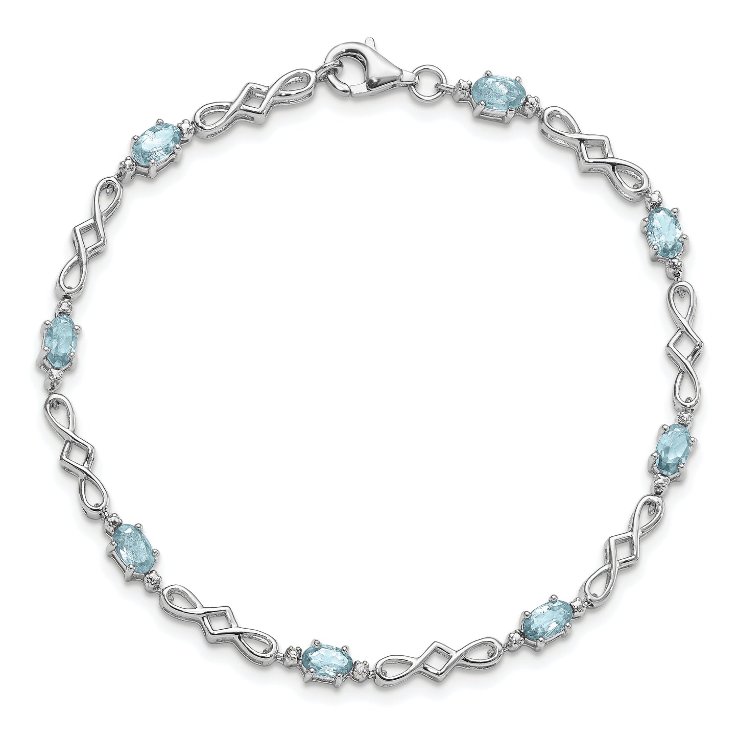 7 Inch Sterling Silver Rhodium-Plated Aquamarine And Diamond Bracelet