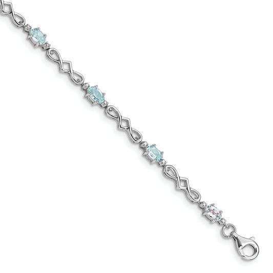 7 Inch Sterling Silver Rhodium-Plated Aquamarine And Diamond Bracelet