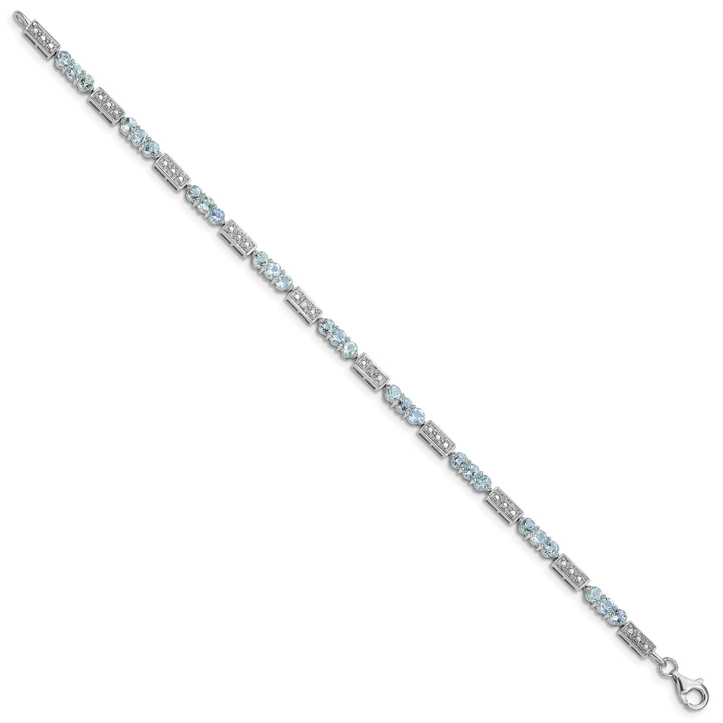 7 Inch Sterling Silver Rhodium-Plated Aquamarine And Diamond Bracelet