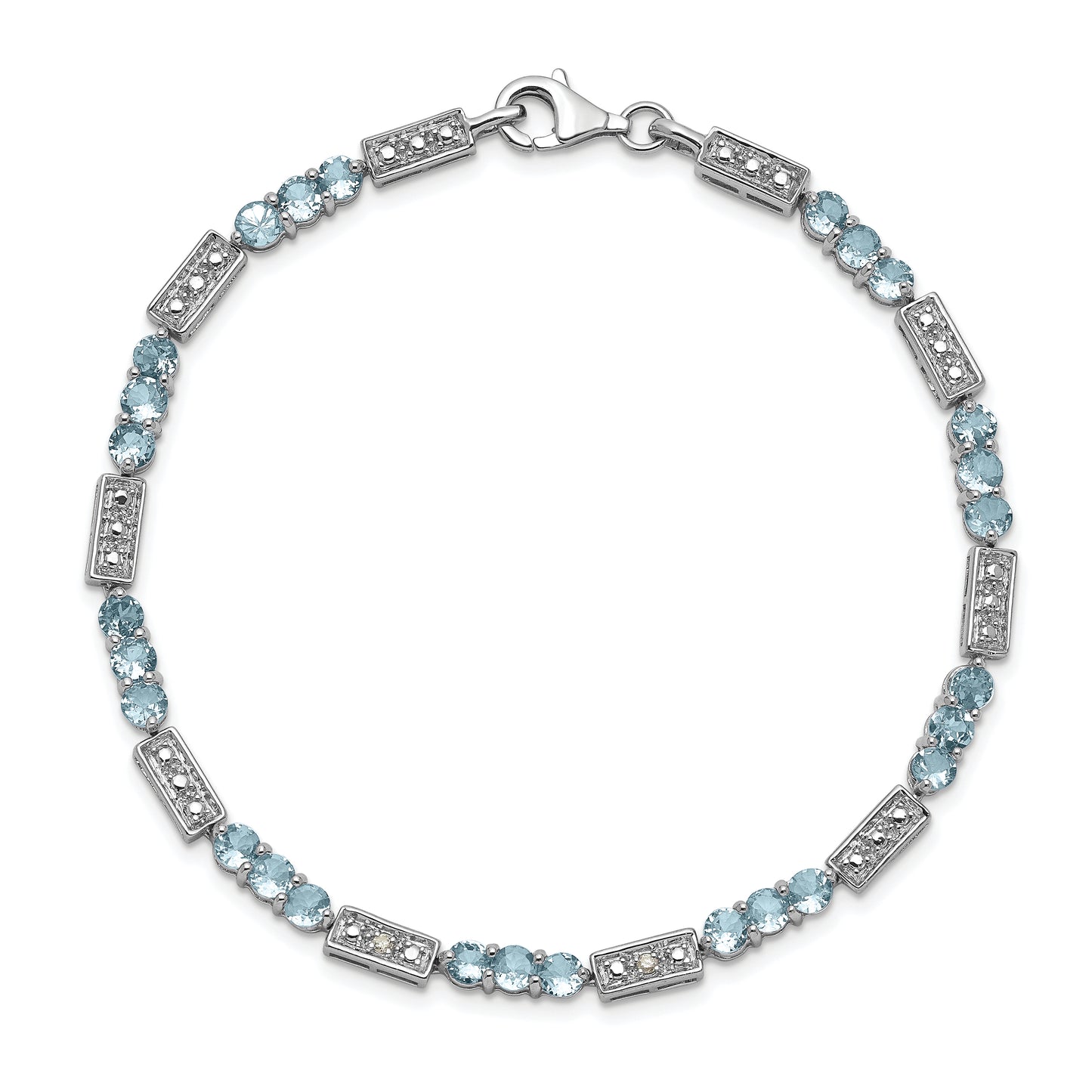 7 Inch Sterling Silver Rhodium-Plated Aquamarine And Diamond Bracelet