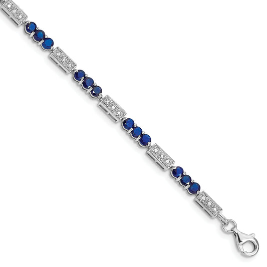 7 Inch Sterling Silver Rhodium-Plated Sapphire And Diamond Bracelet