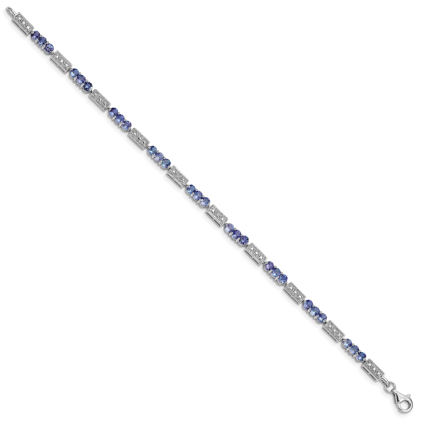 7 Inch Sterling Silver Rhodium-Plated Tanzanite And Diamond Bracelet