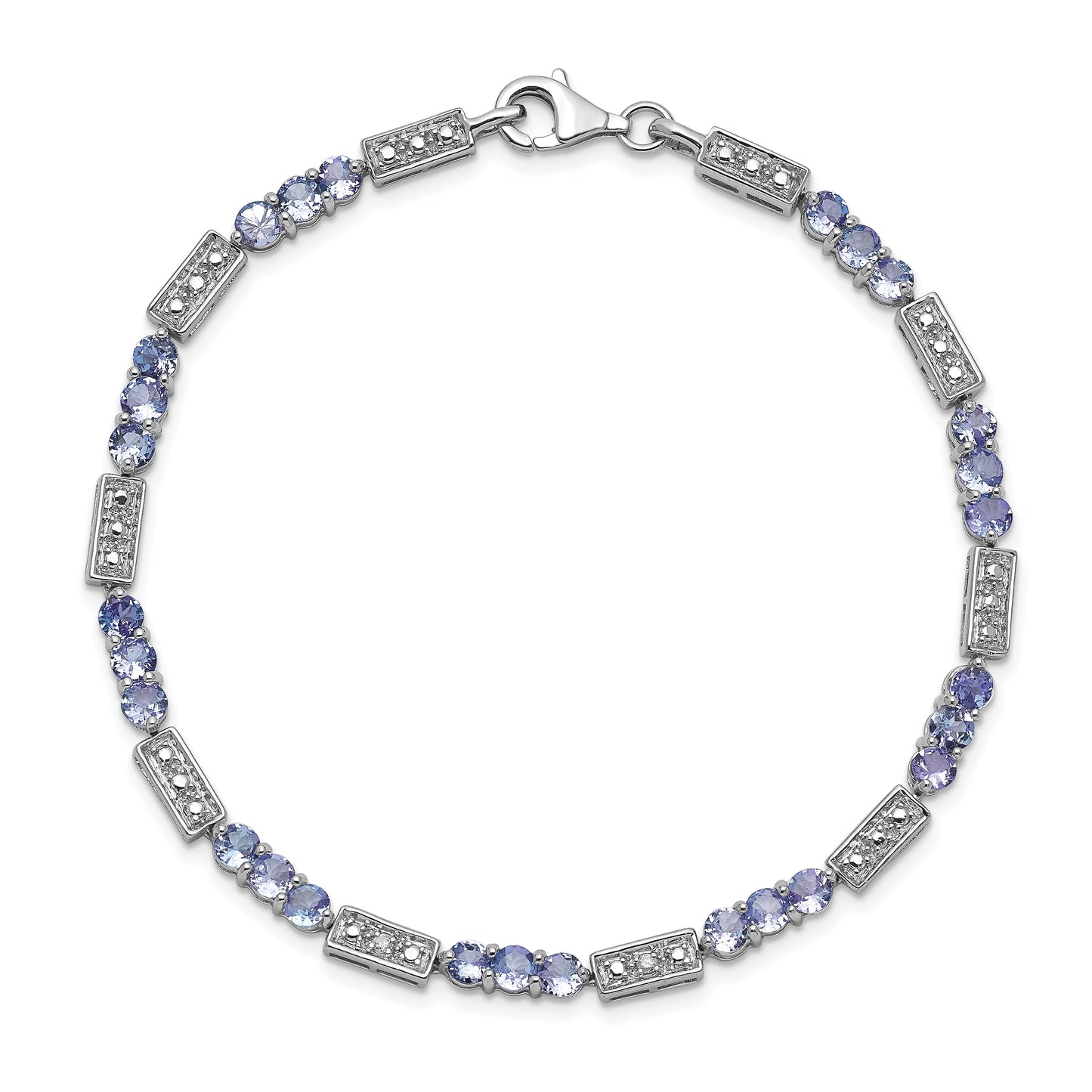 7 Inch Sterling Silver Rhodium-Plated Tanzanite And Diamond Bracelet