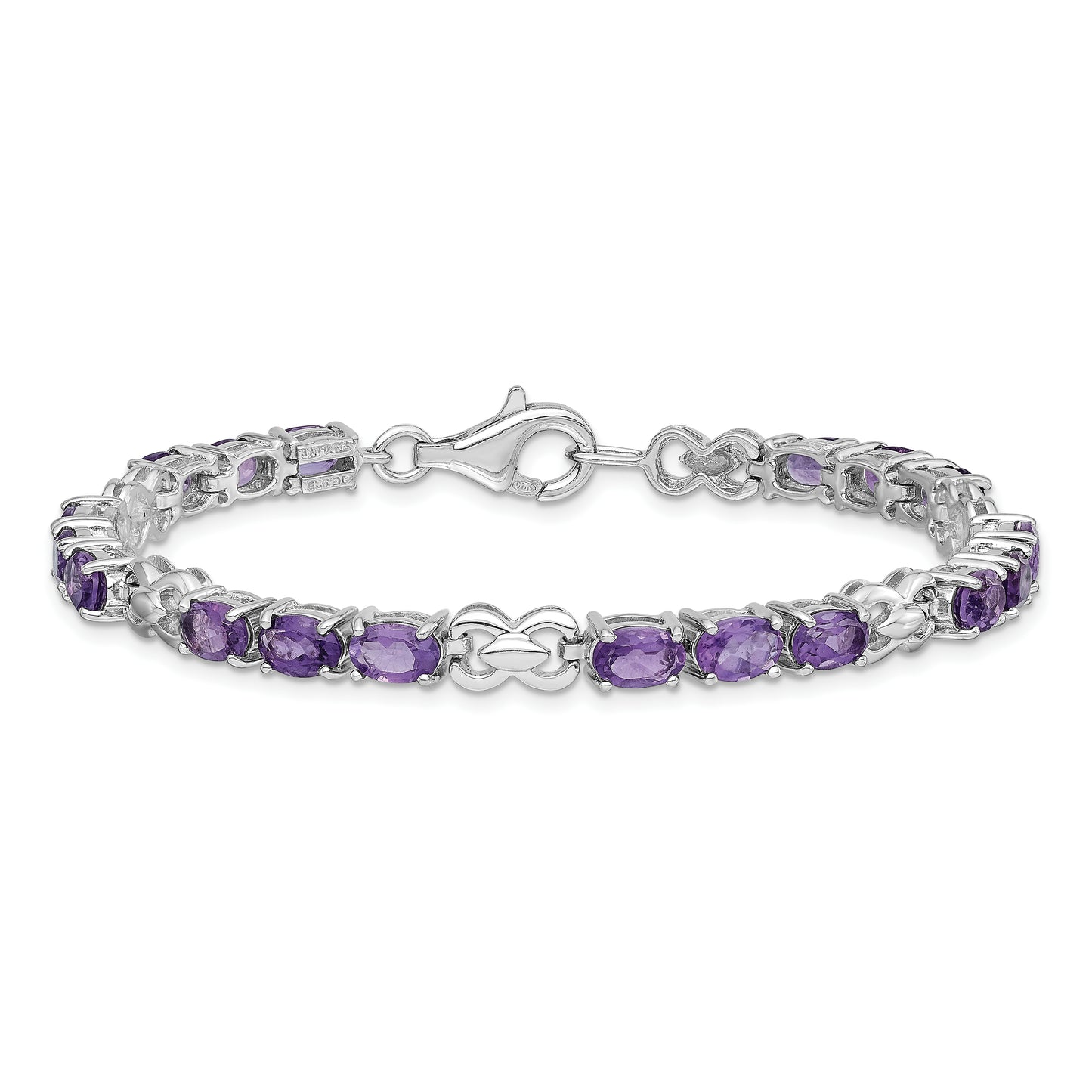 7 Inch Sterling Silver Rhodium-Plated Amethyst Bracelet