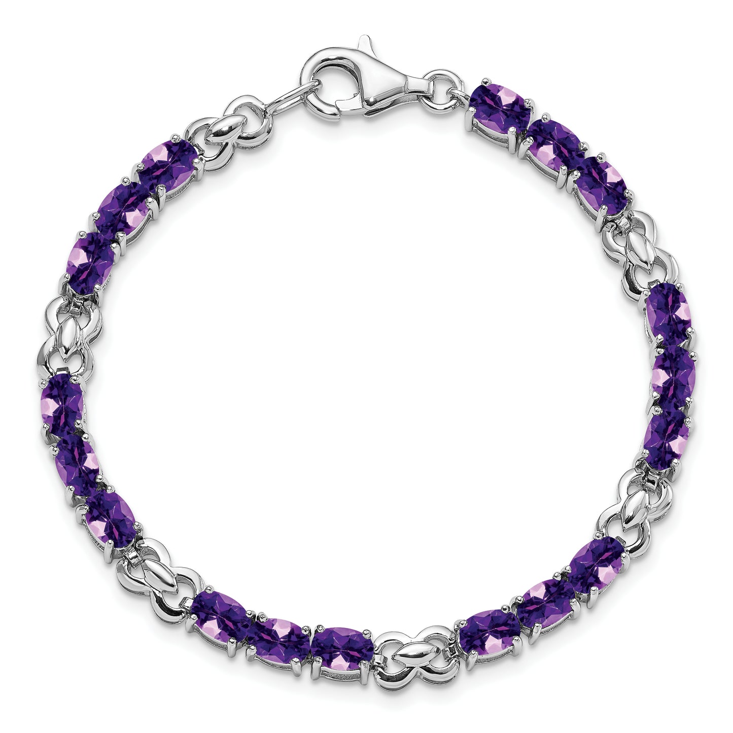 7 Inch Sterling Silver Rhodium-Plated Amethyst Bracelet