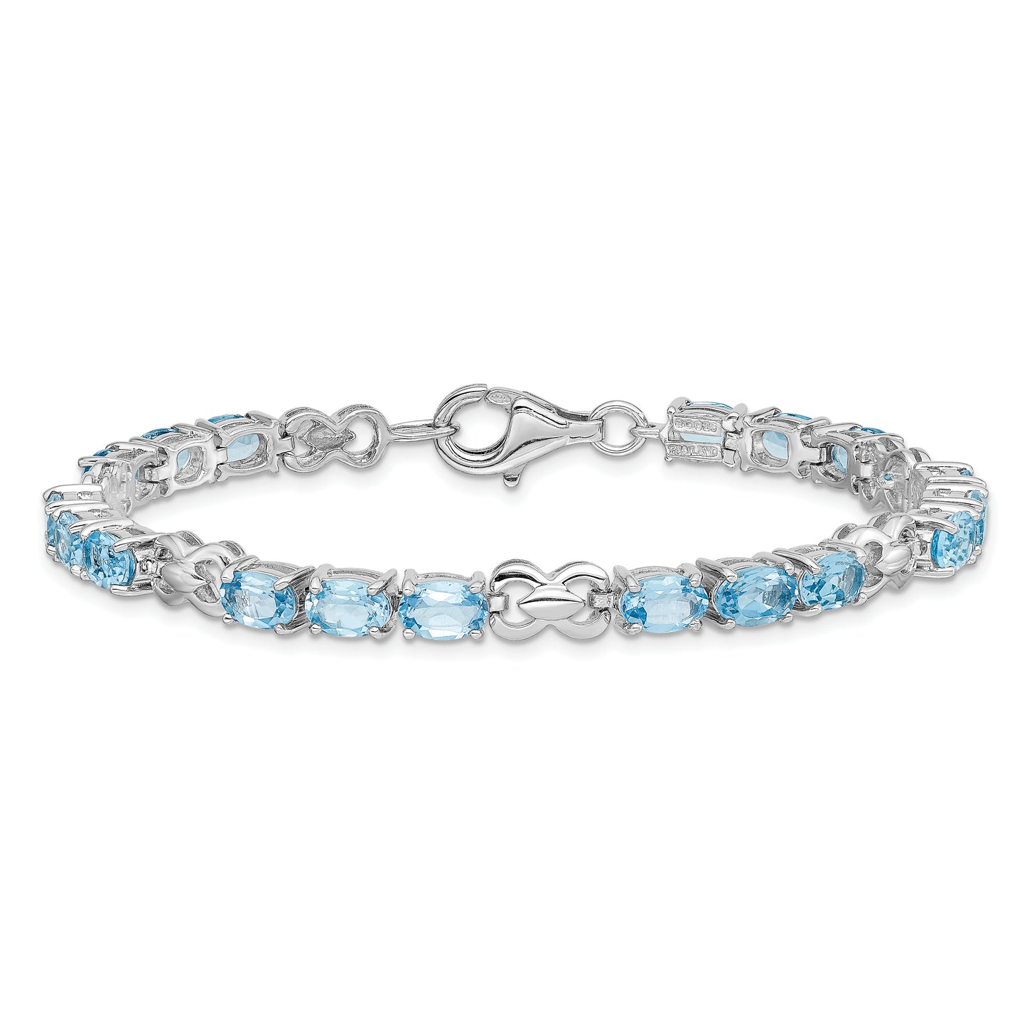 7 Inch Sterling Silver Rhodium-Plated Blue Topaz Bracelet